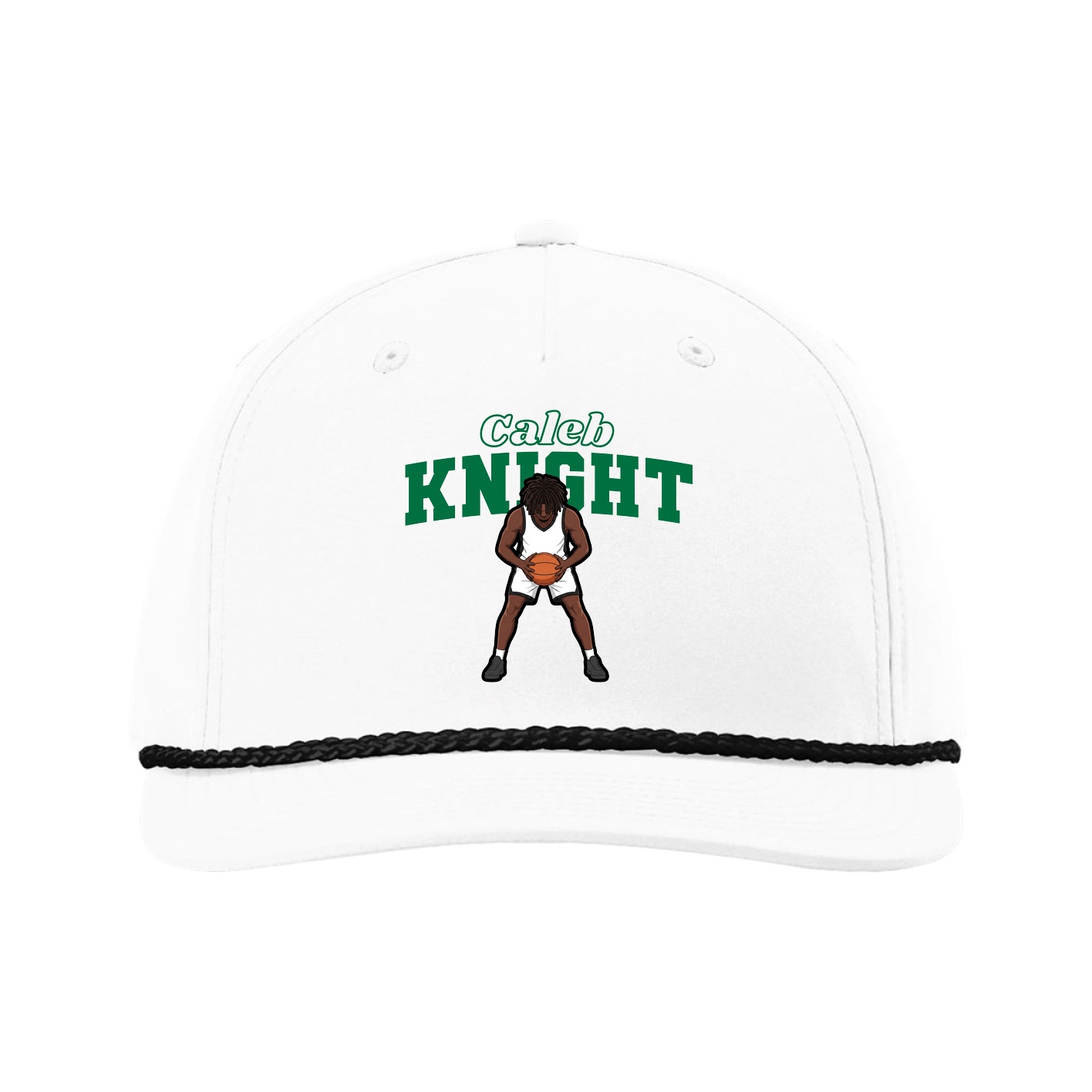 Five-Panel Classic Rope Cap — Name Arch in White
