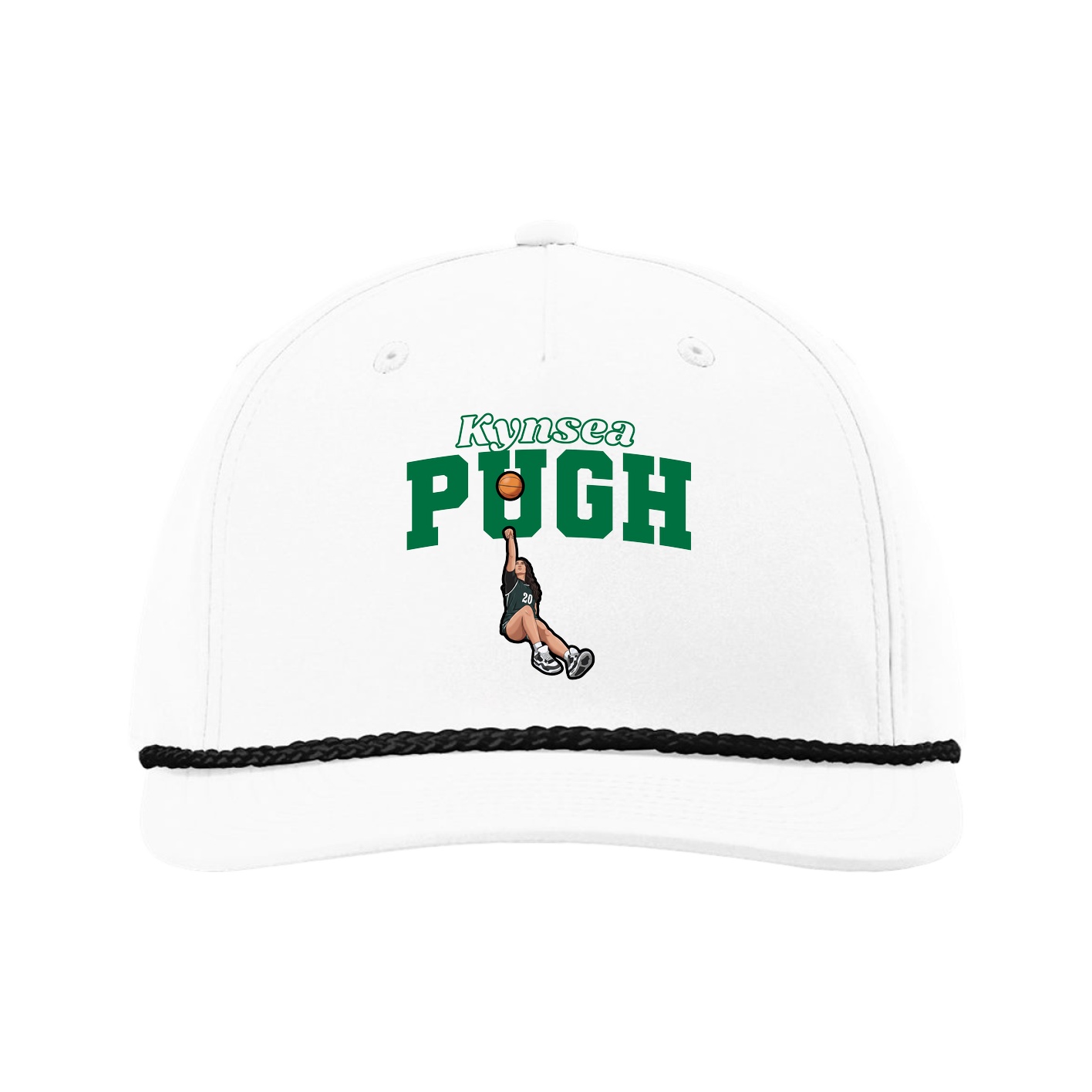 Five-Panel Classic Rope Cap — Name Arch in White