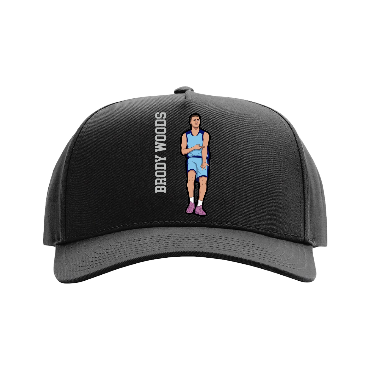Full Fabric Five-Panel Champ Cap — Name Vertical in Black