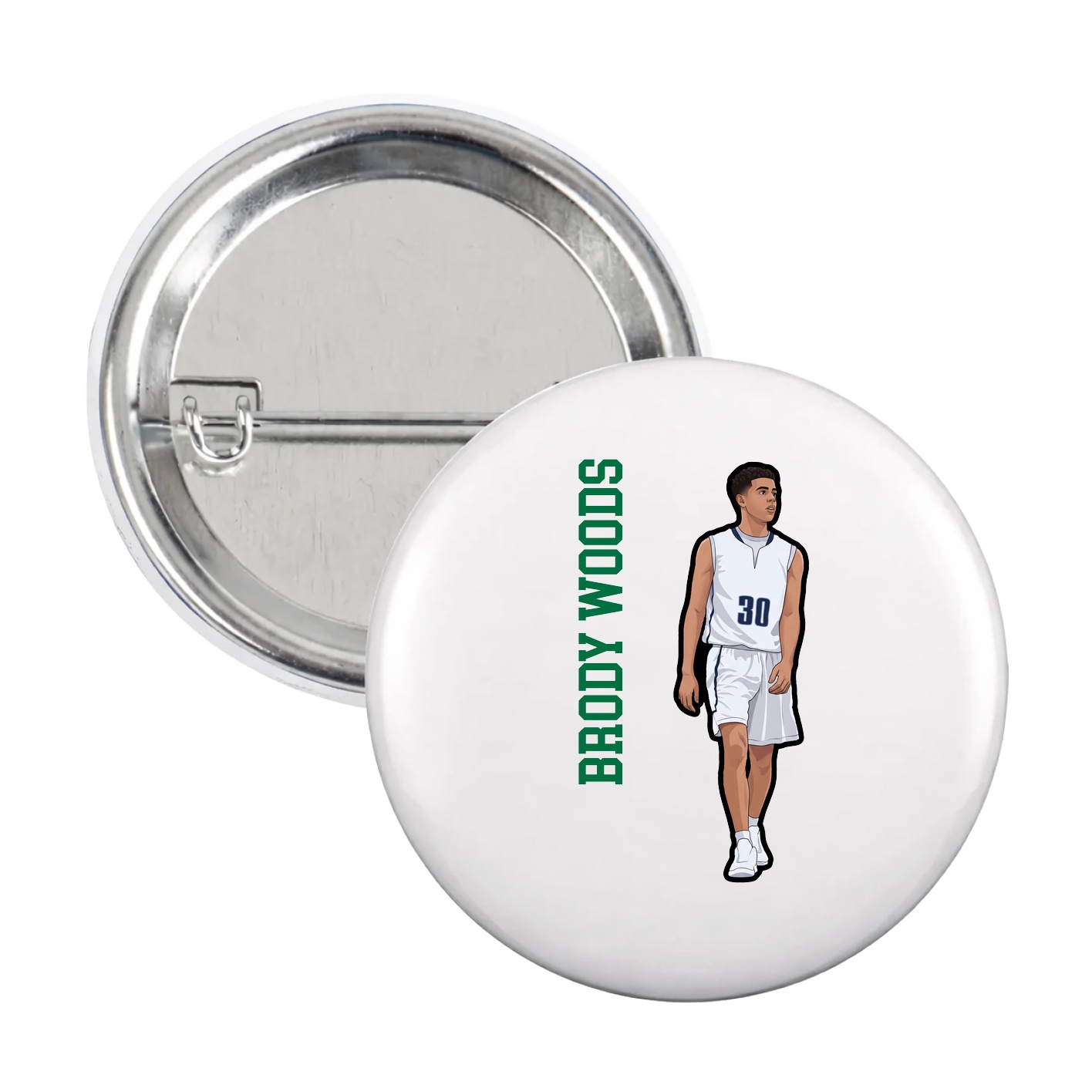 Game Day Button — Name Vertical in White