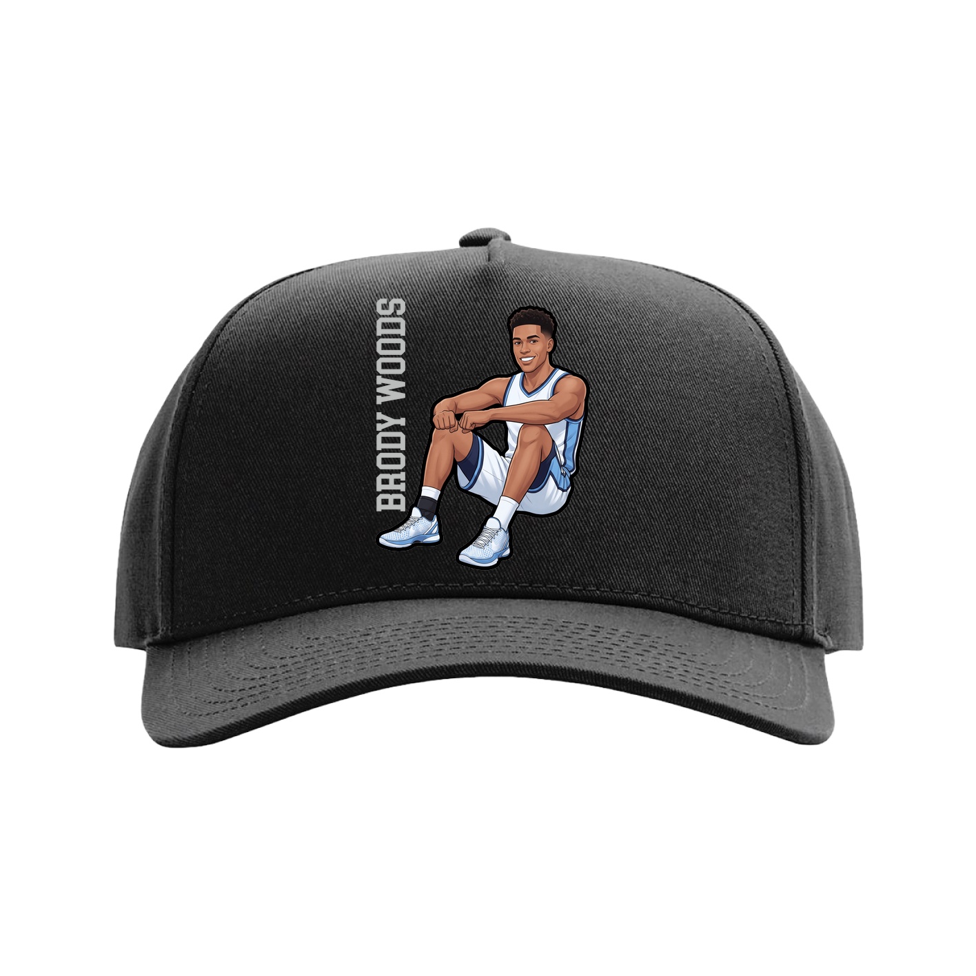 Full Fabric Five-Panel Champ Cap — Name Vertical in Black