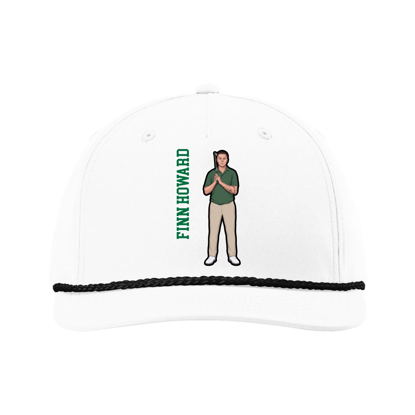 Five-Panel Classic Rope Cap — Name Vertical in White