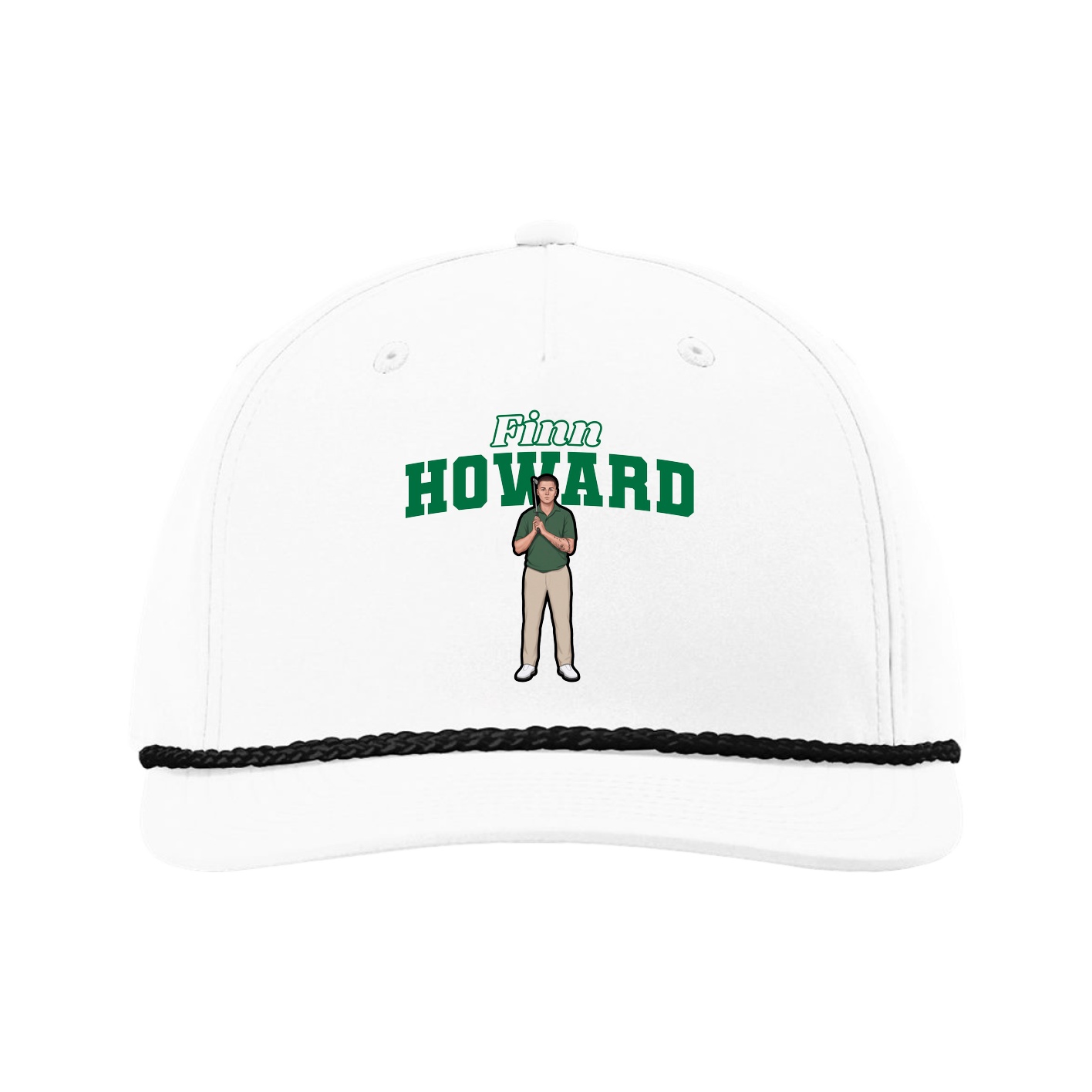 Five-Panel Classic Rope Cap — Name Arch in White