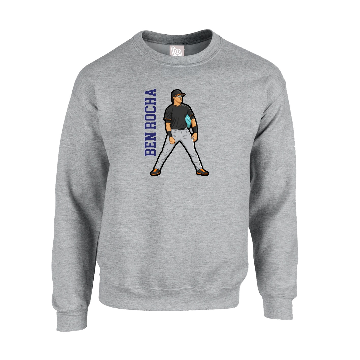 Fleece Crew — Name Vertical in Grey