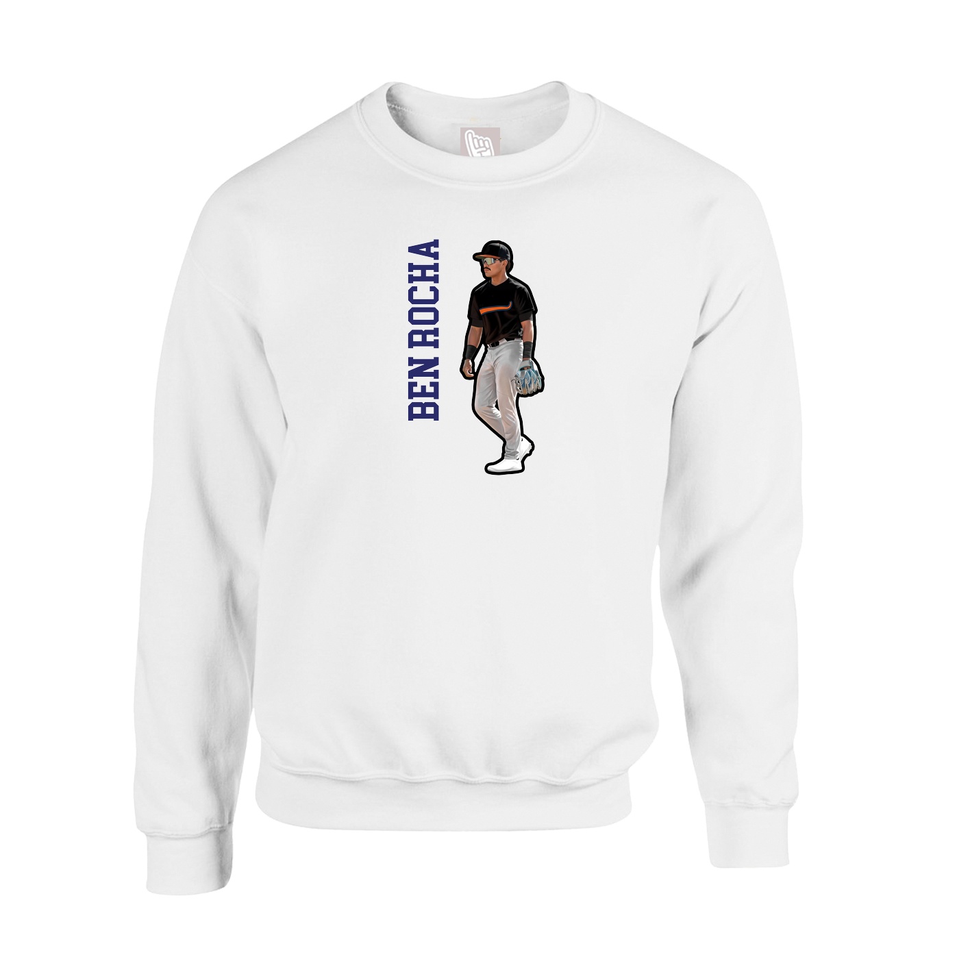 Fleece Crew — Name Vertical in White