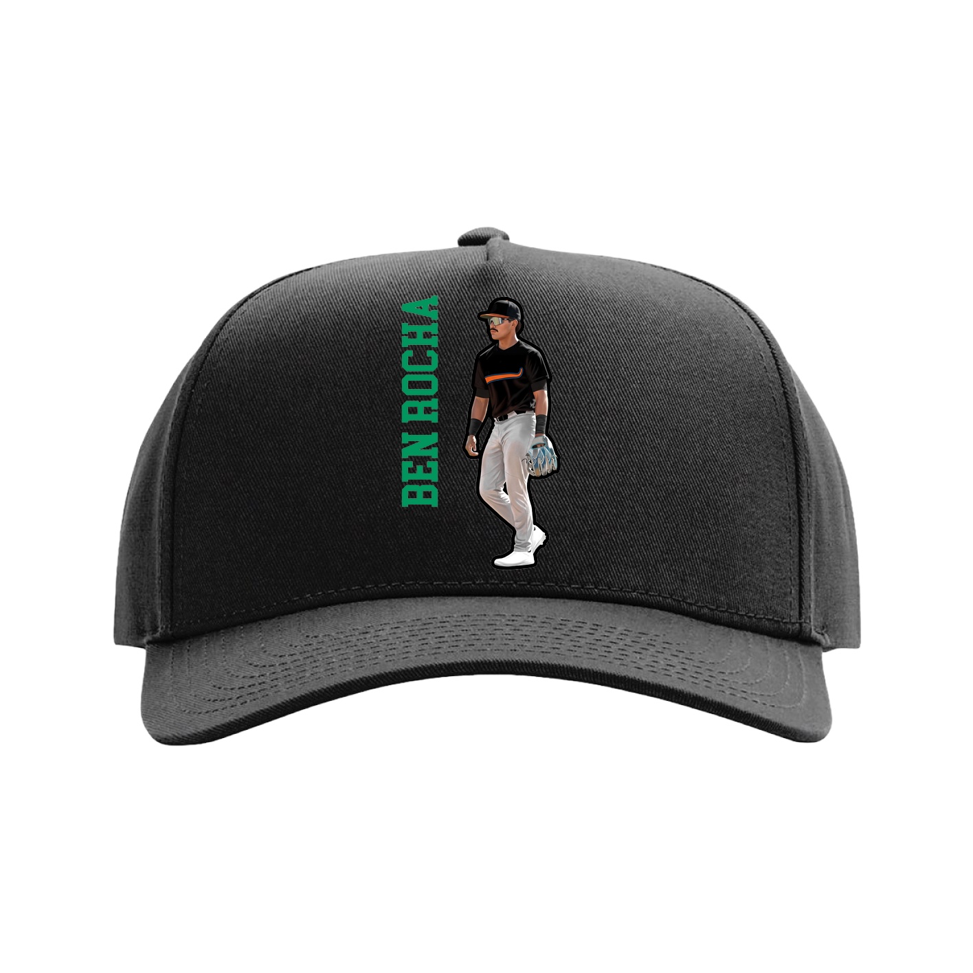 Full Fabric Five-Panel Champ Cap — Name Vertical in Black