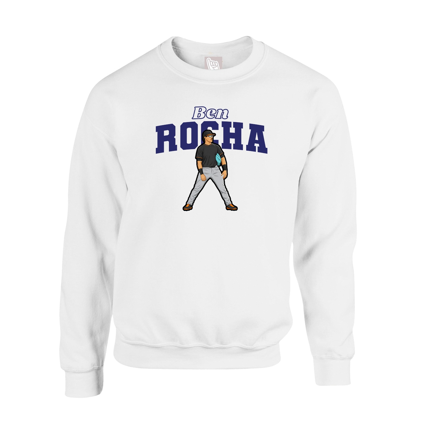Fleece Crew — Name Arch in White