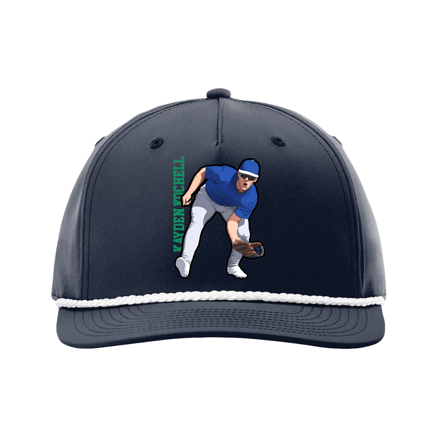 Five-Panel Classic Rope Cap — Name Vertical in Navy