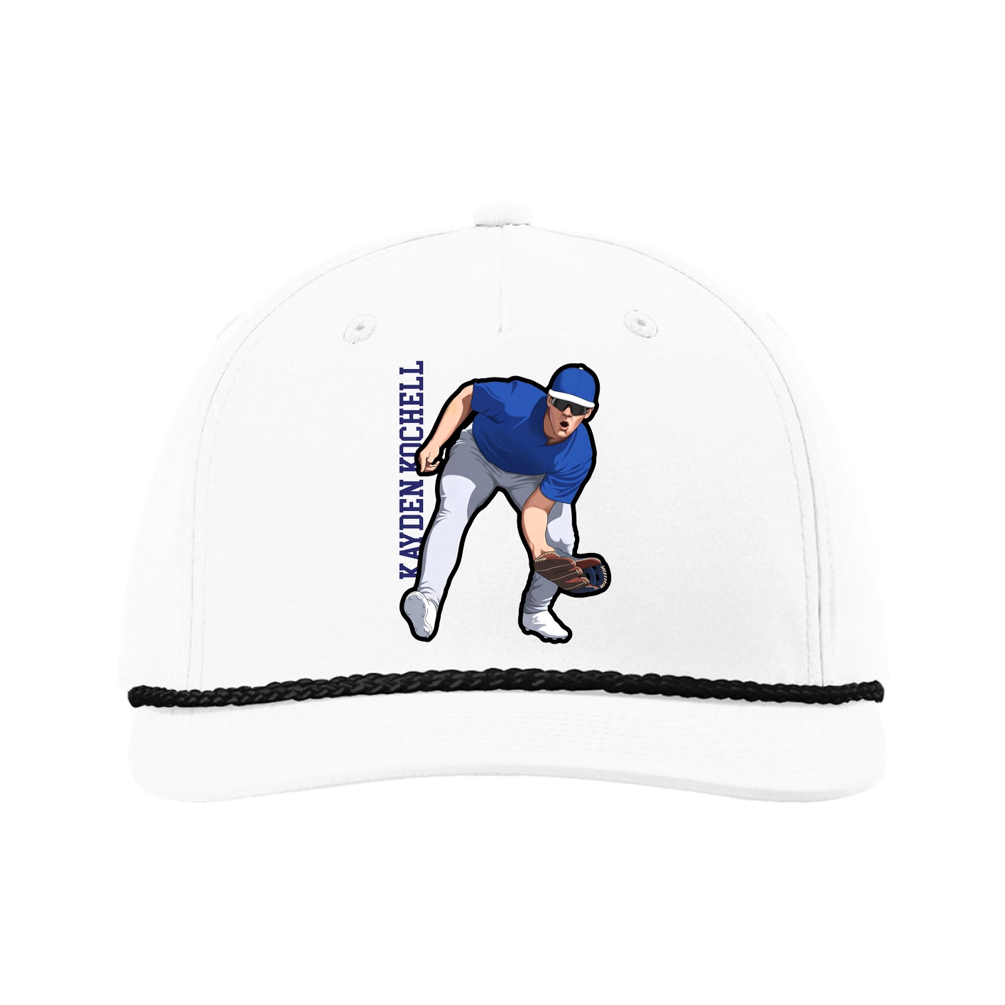 Five-Panel Classic Rope Cap — Name Vertical in White