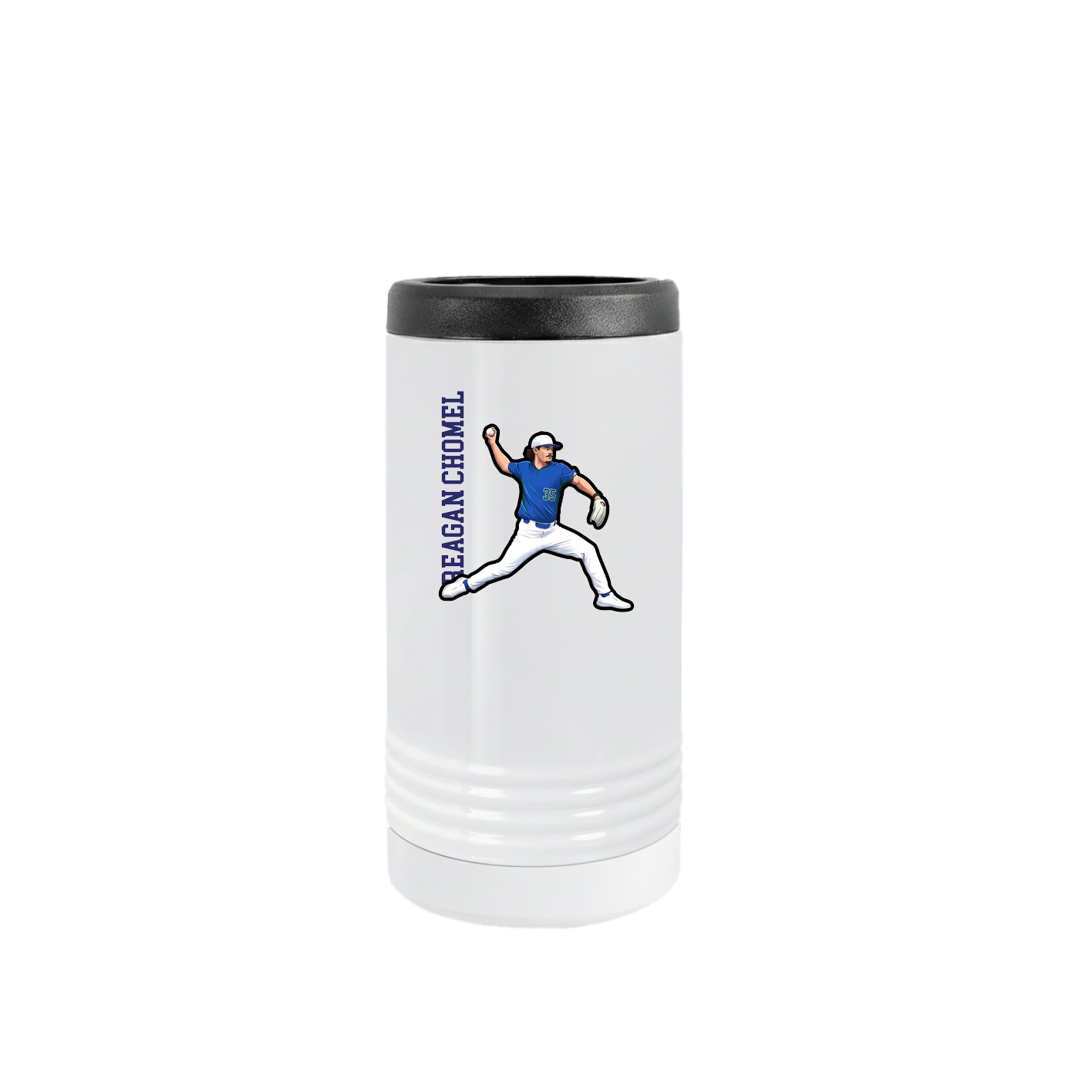 Slim Beverage Holder — Name Vertical in White