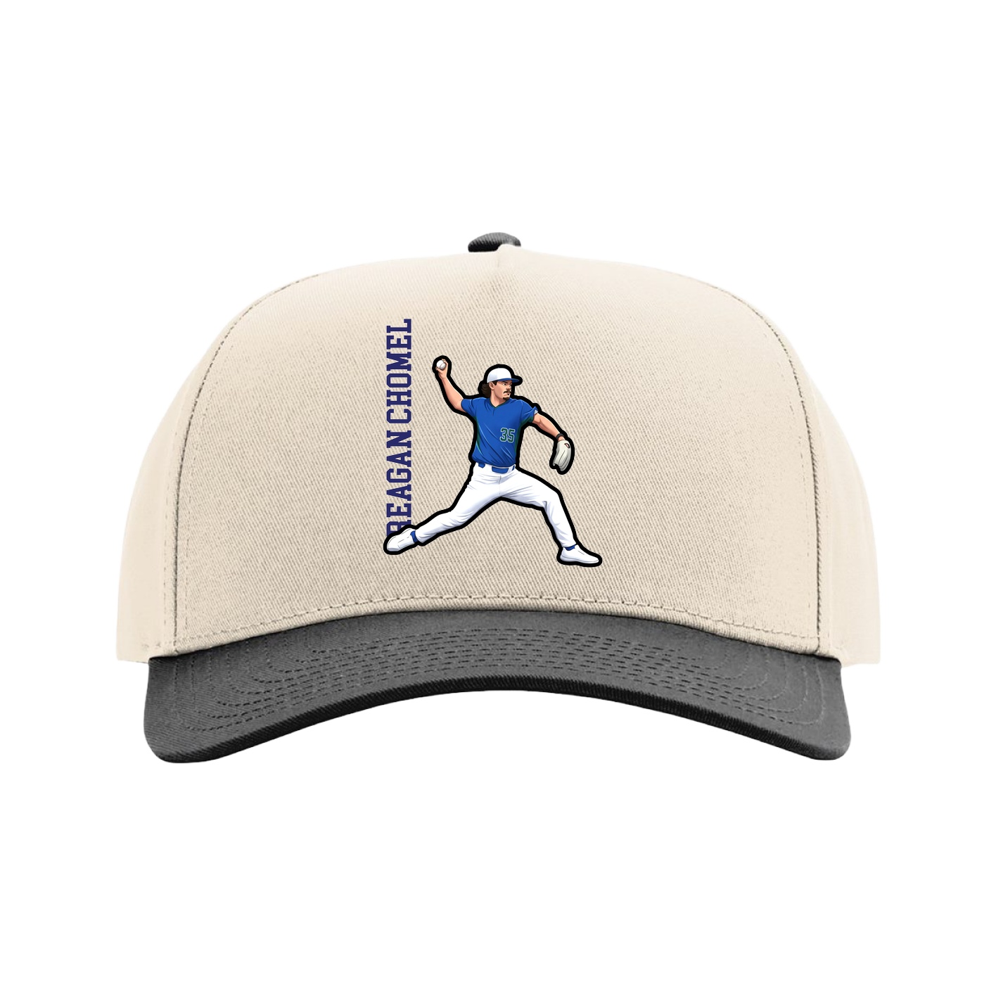 Full Fabric Five-Panel Champ Cap — Name Vertical in Cream/Black