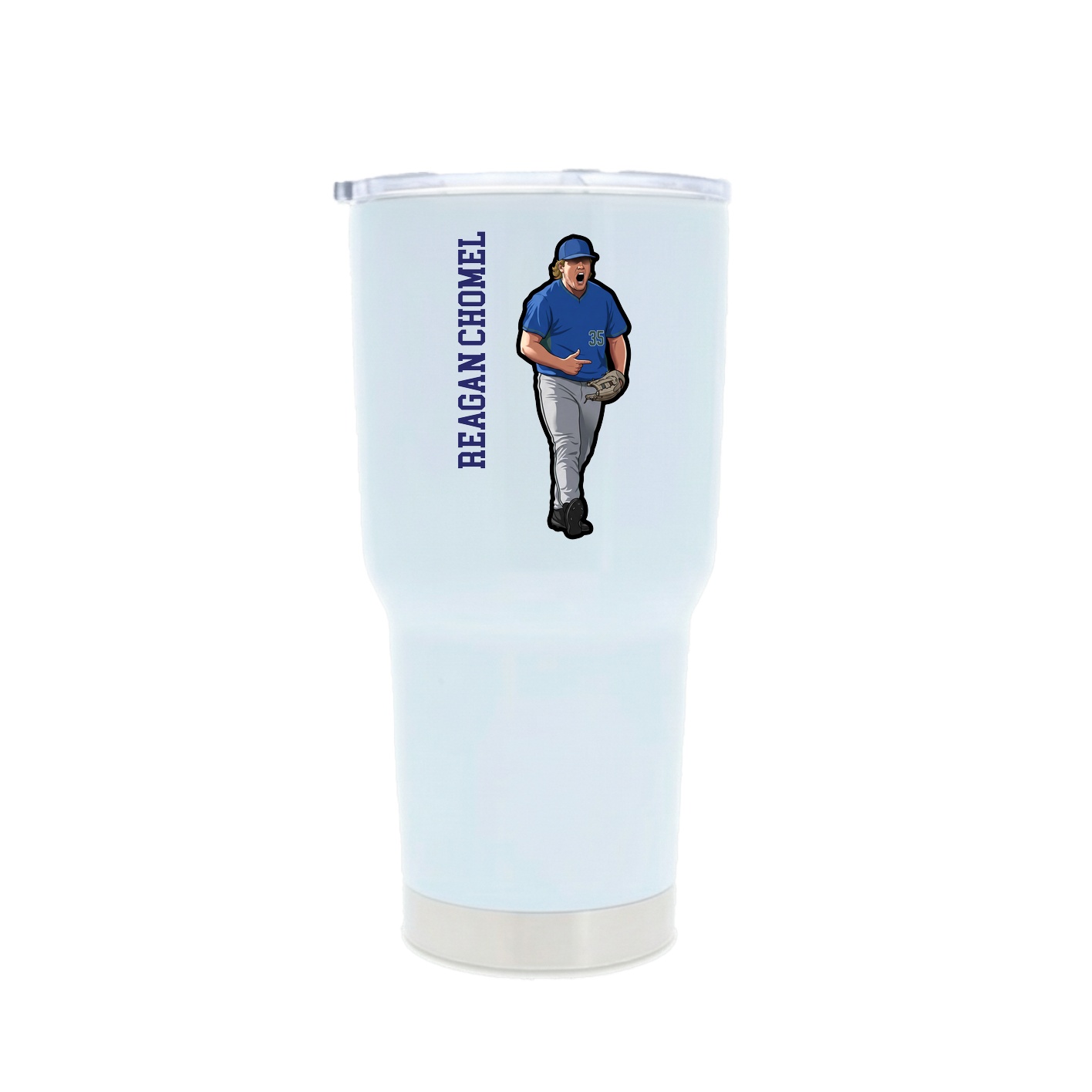 30oz Stainless Steel Tumbler — Name Vertical in White