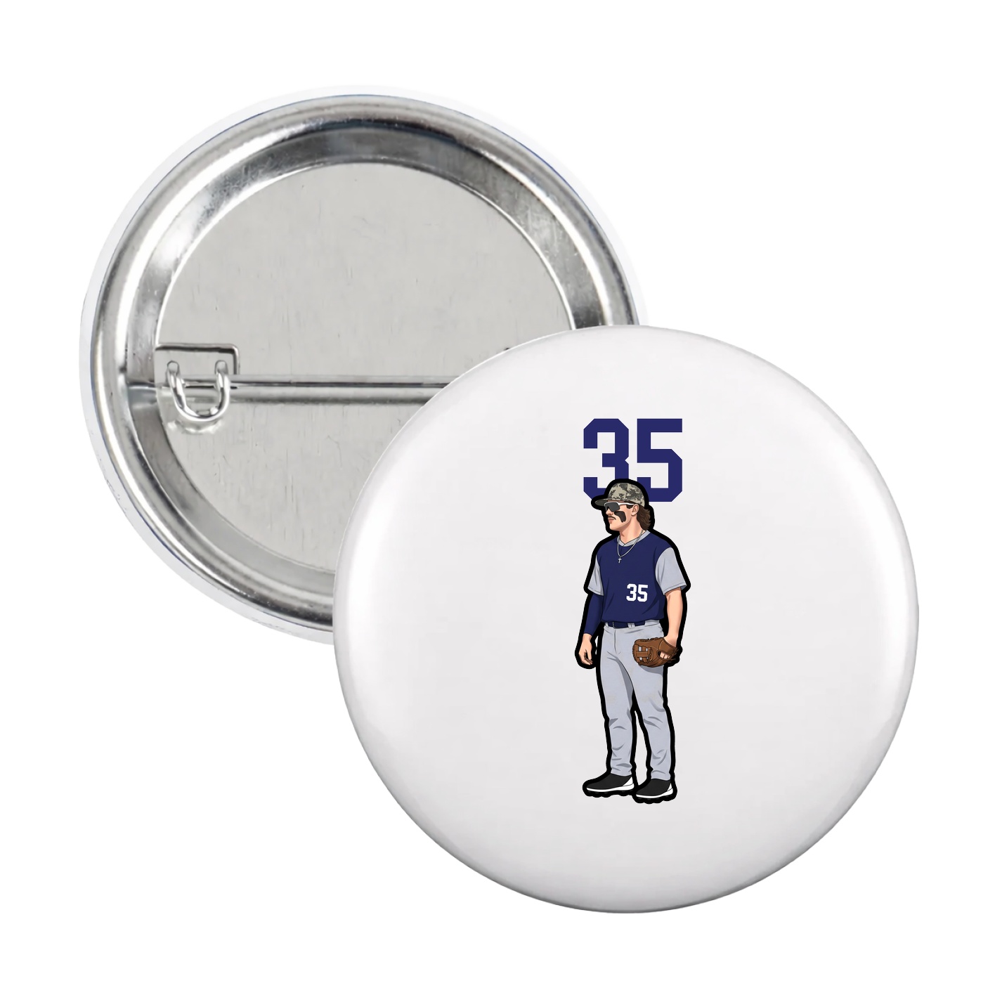 Game Day Button — Number Top in White