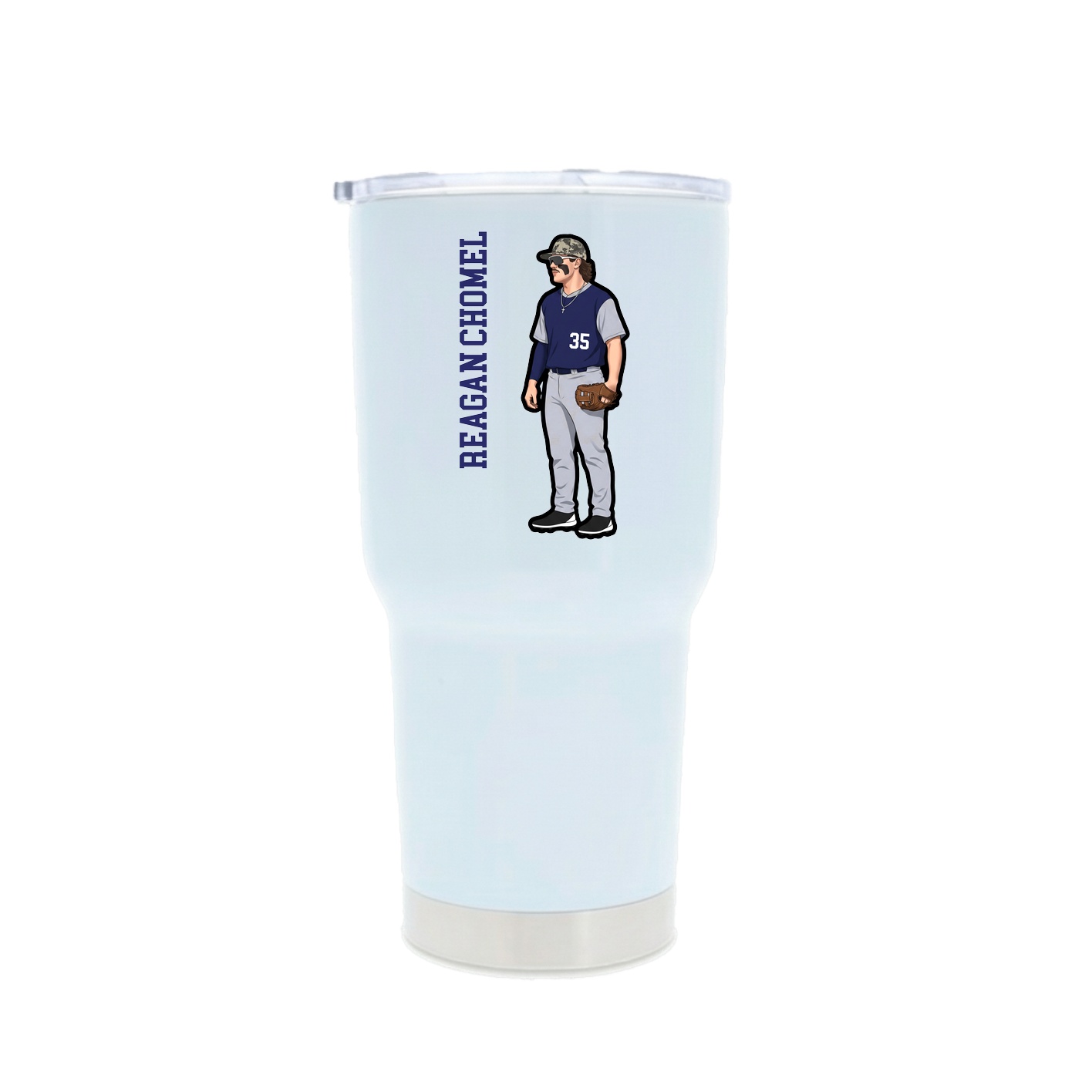 30oz Stainless Steel Tumbler — Name Vertical in White
