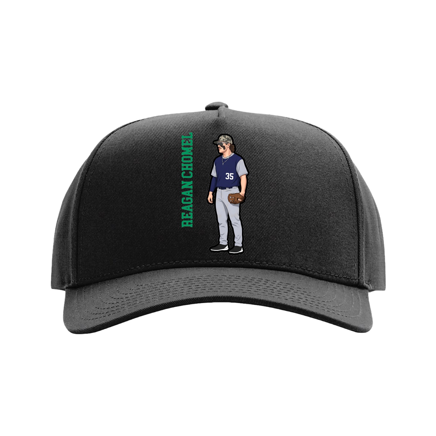 Full Fabric Five-Panel Champ Cap — Name Vertical in Black
