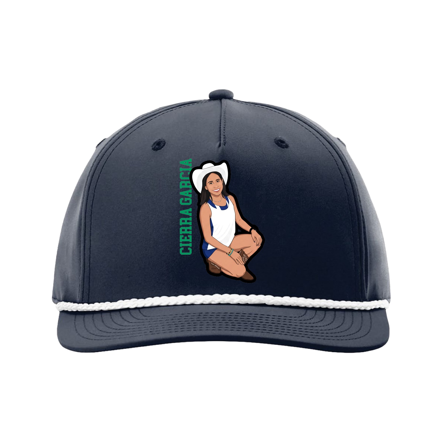 Five-Panel Classic Rope Cap — Name Vertical in Navy