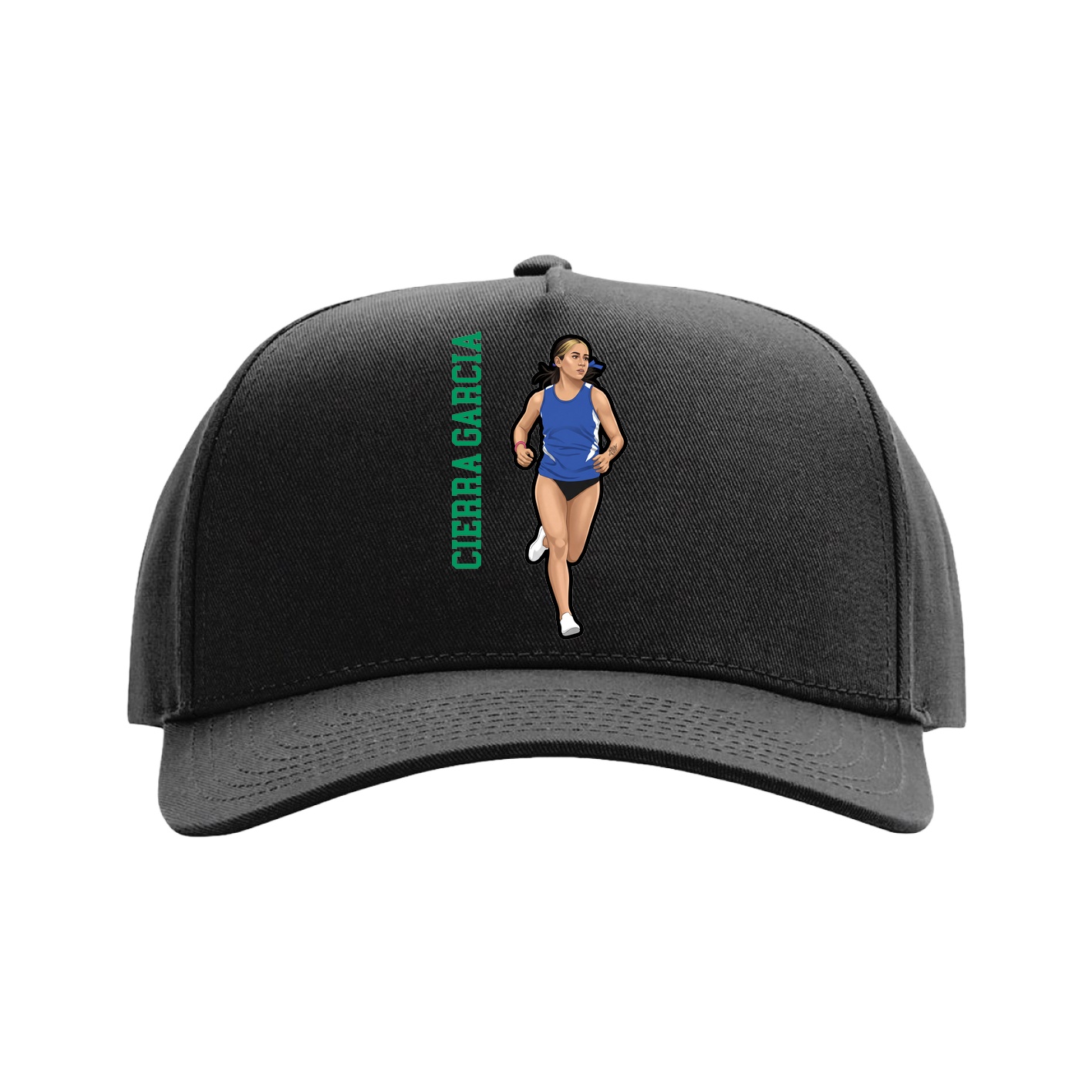 Full Fabric Five-Panel Champ Cap — Name Vertical in Black