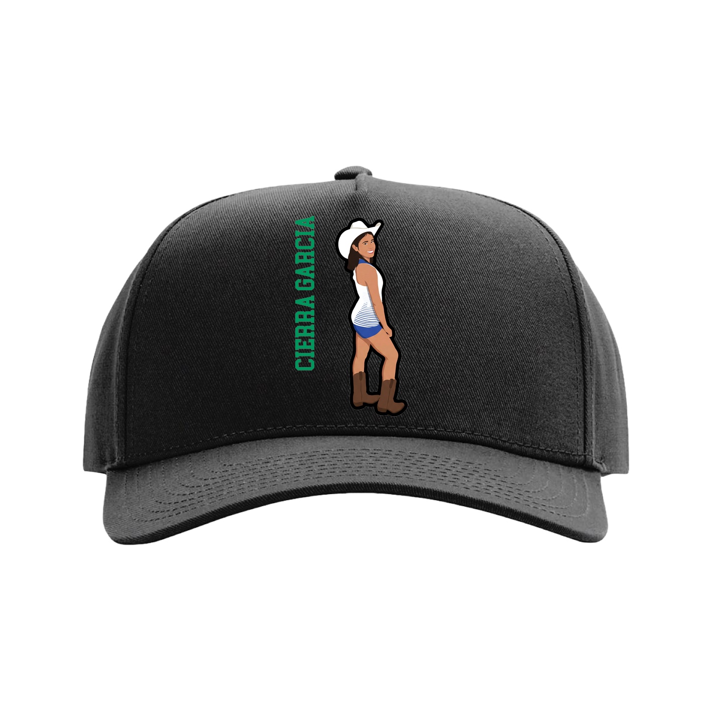 Full Fabric Five-Panel Champ Cap — Name Vertical in Black