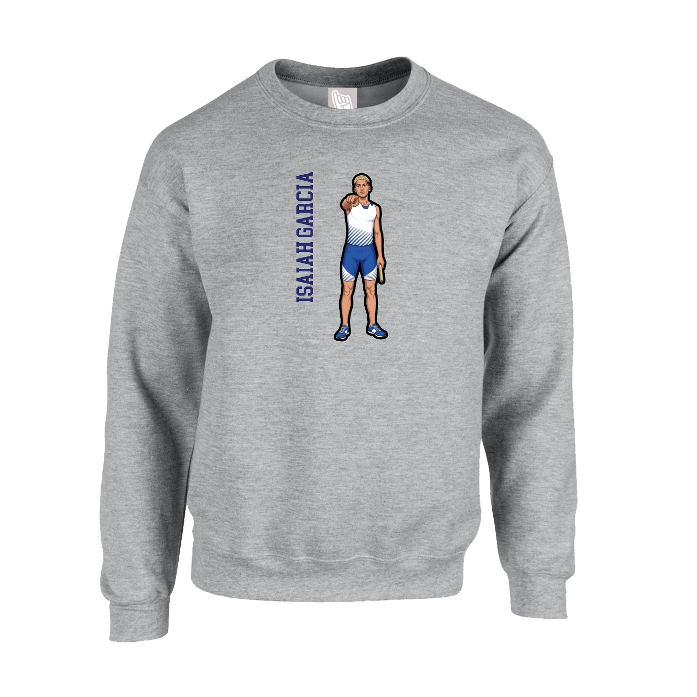 Fleece Crew — Name Vertical in Grey