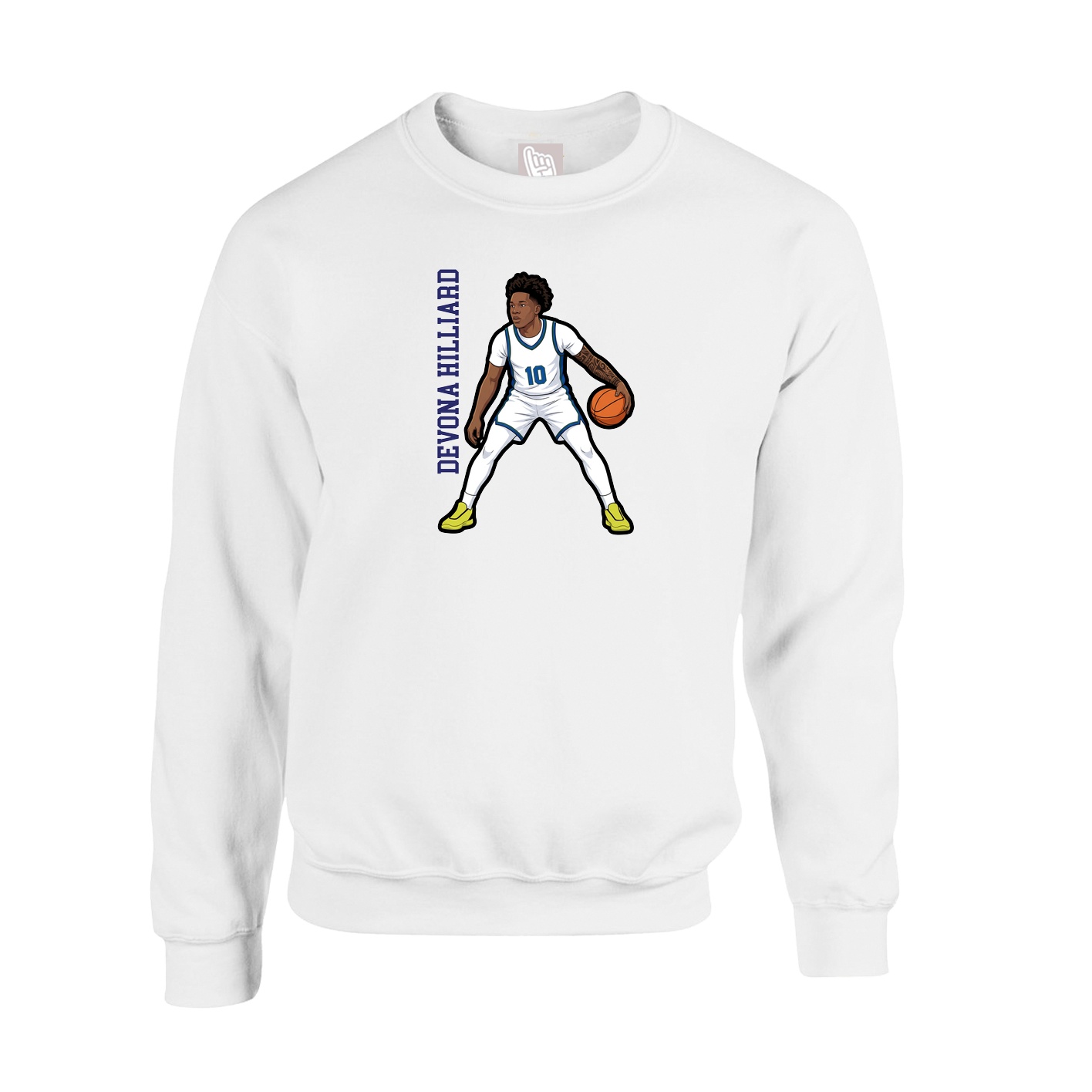Fleece Crew — Name Vertical in White