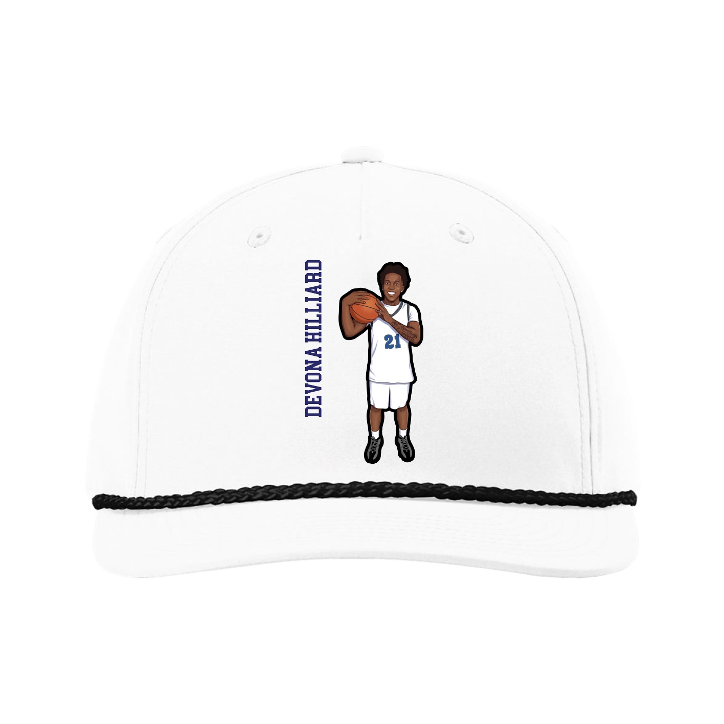 Five-Panel Classic Rope Cap — Name Vertical in White