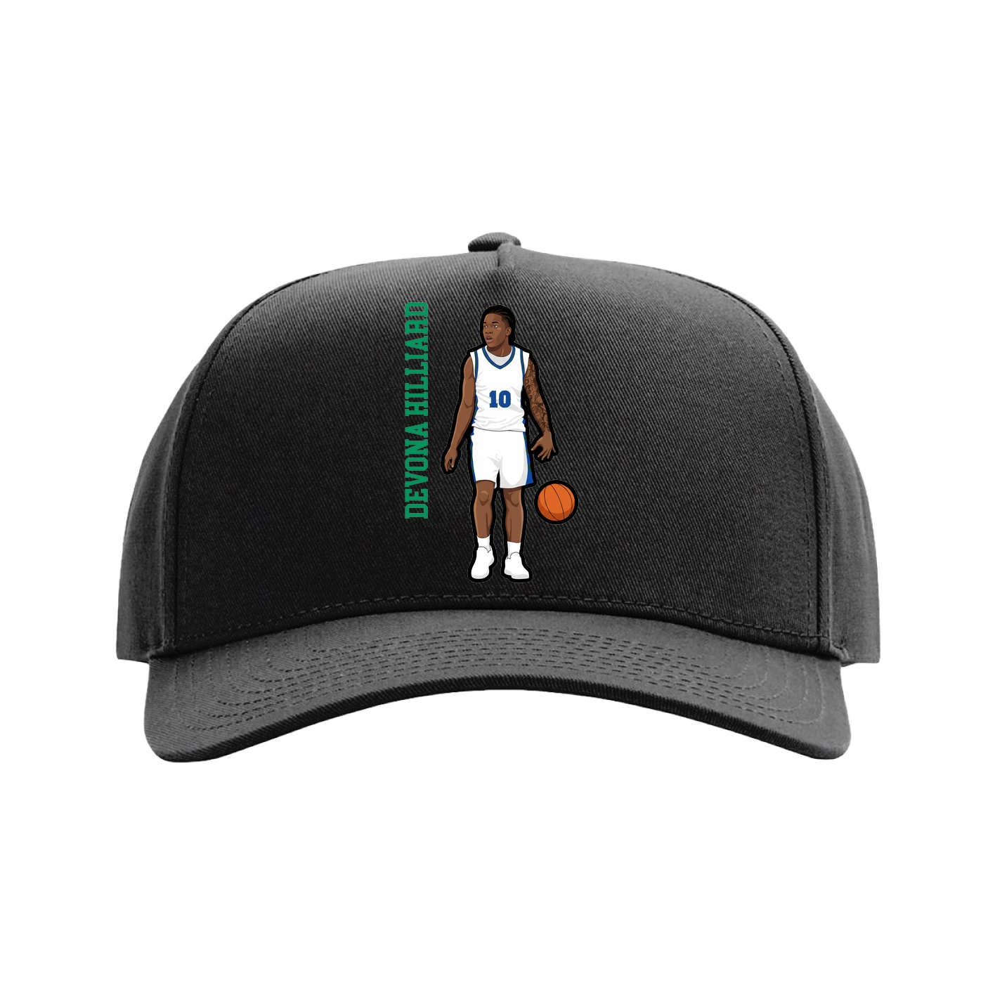 Full Fabric Five-Panel Champ Cap — Name Vertical in Black