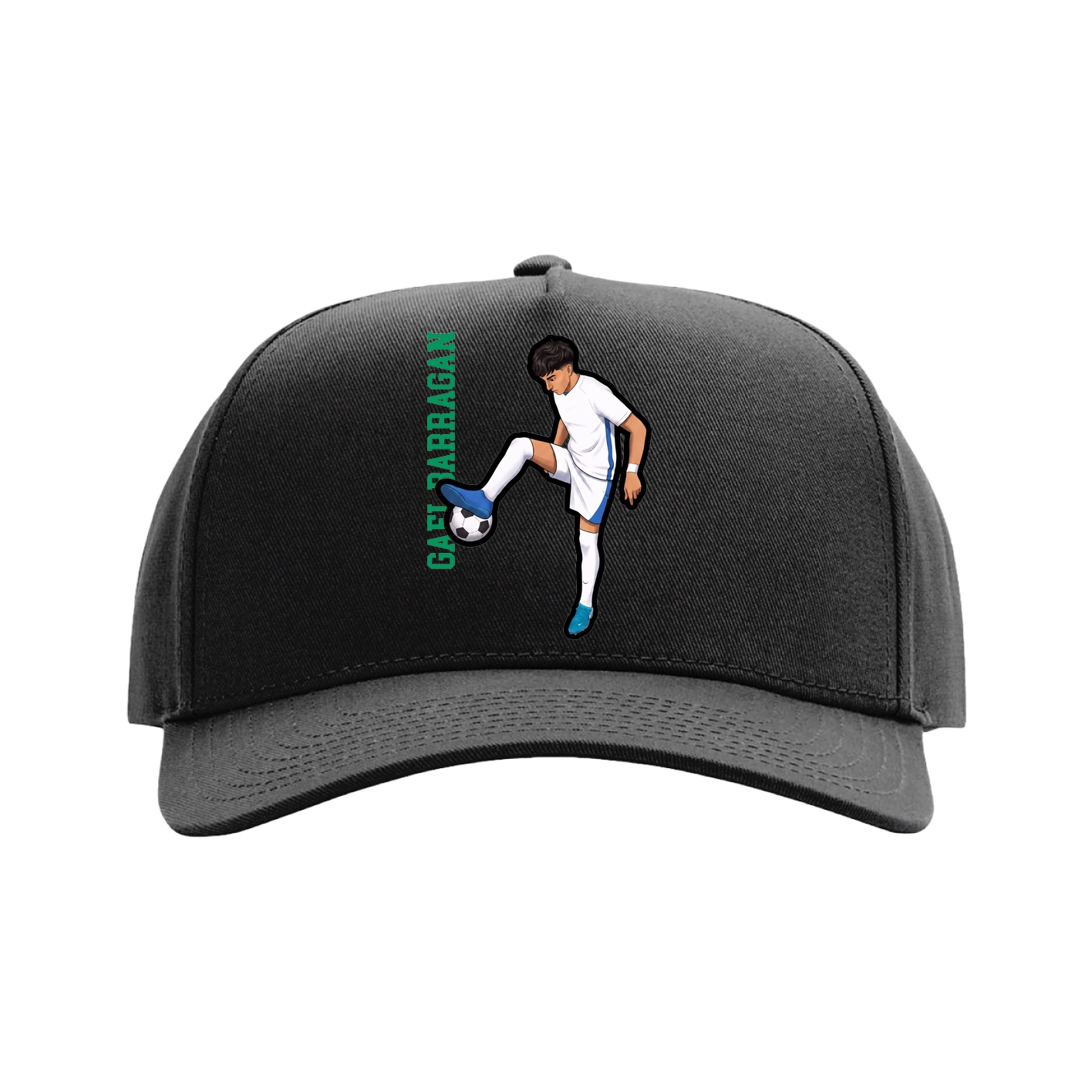 Full Fabric Five-Panel Champ Cap — Name Vertical in Black
