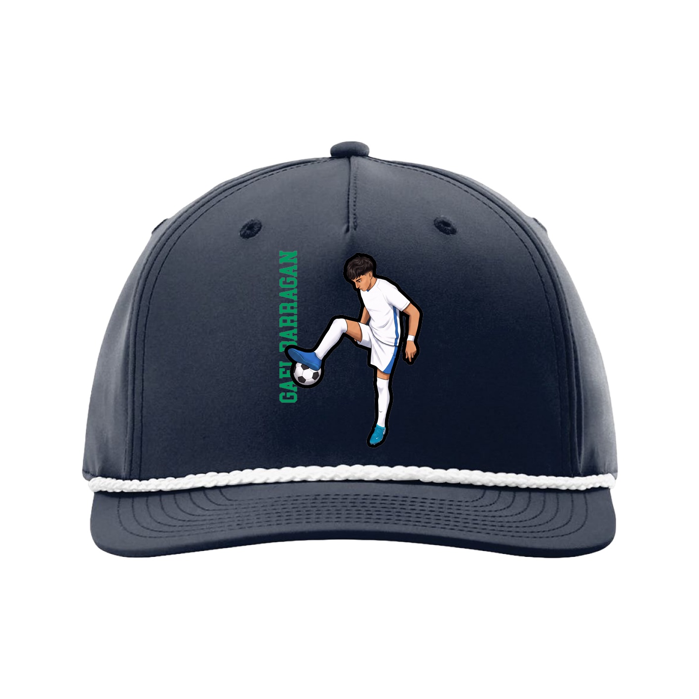 Five-Panel Classic Rope Cap — Name Vertical in Navy