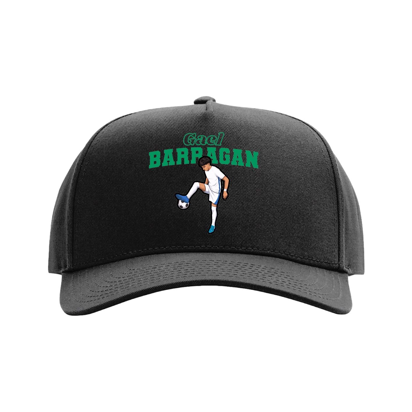 Full Fabric Five-Panel Champ Cap — Name Arch in Black