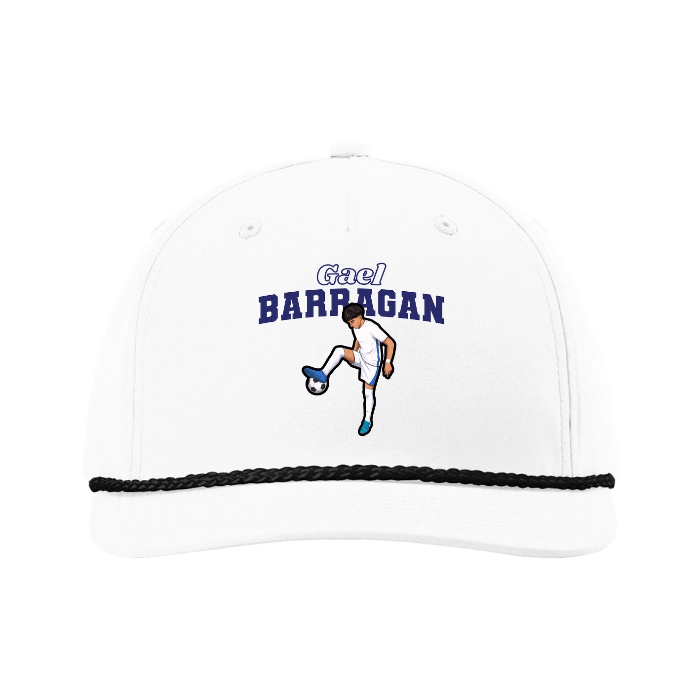 Five-Panel Classic Rope Cap — Name Arch in White