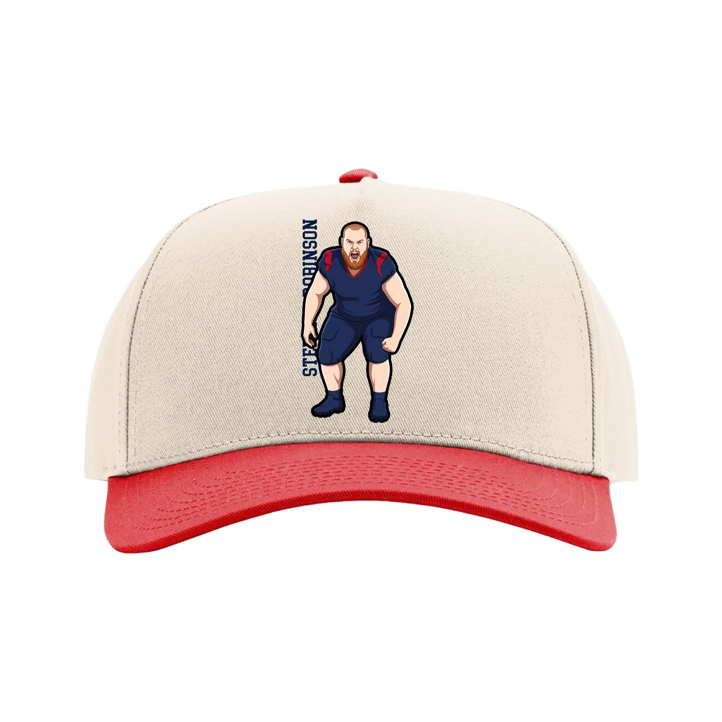 Full Fabric Five-Panel Champ Cap — Name Vertical in Cream/Red