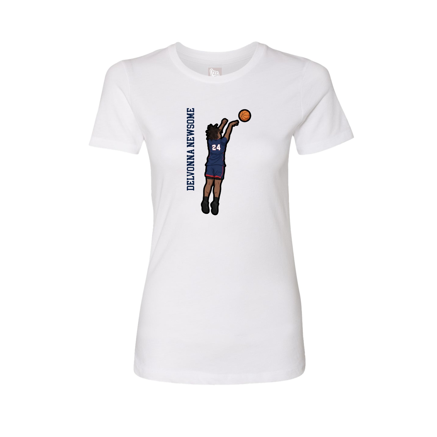 Womens Tee — Name Vertical in White
