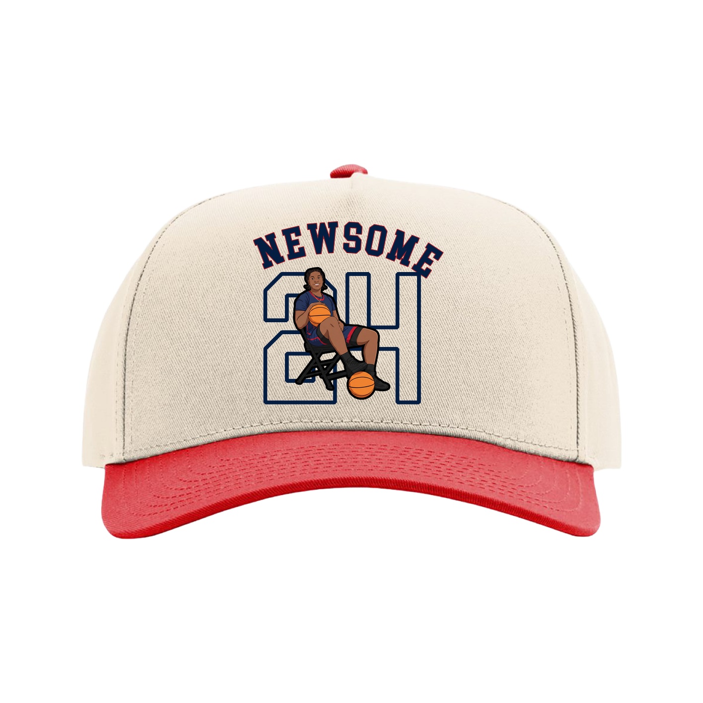 Full Fabric Five-Panel Champ Cap — Shirsey Arch in Cream/Red