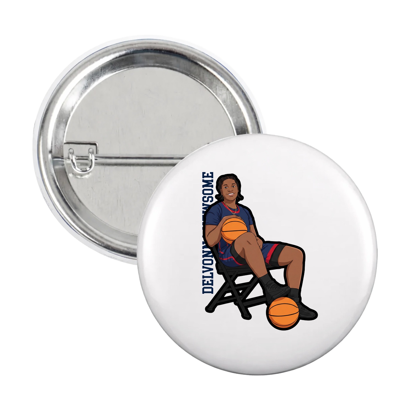 Game Day Button — Name Vertical in White