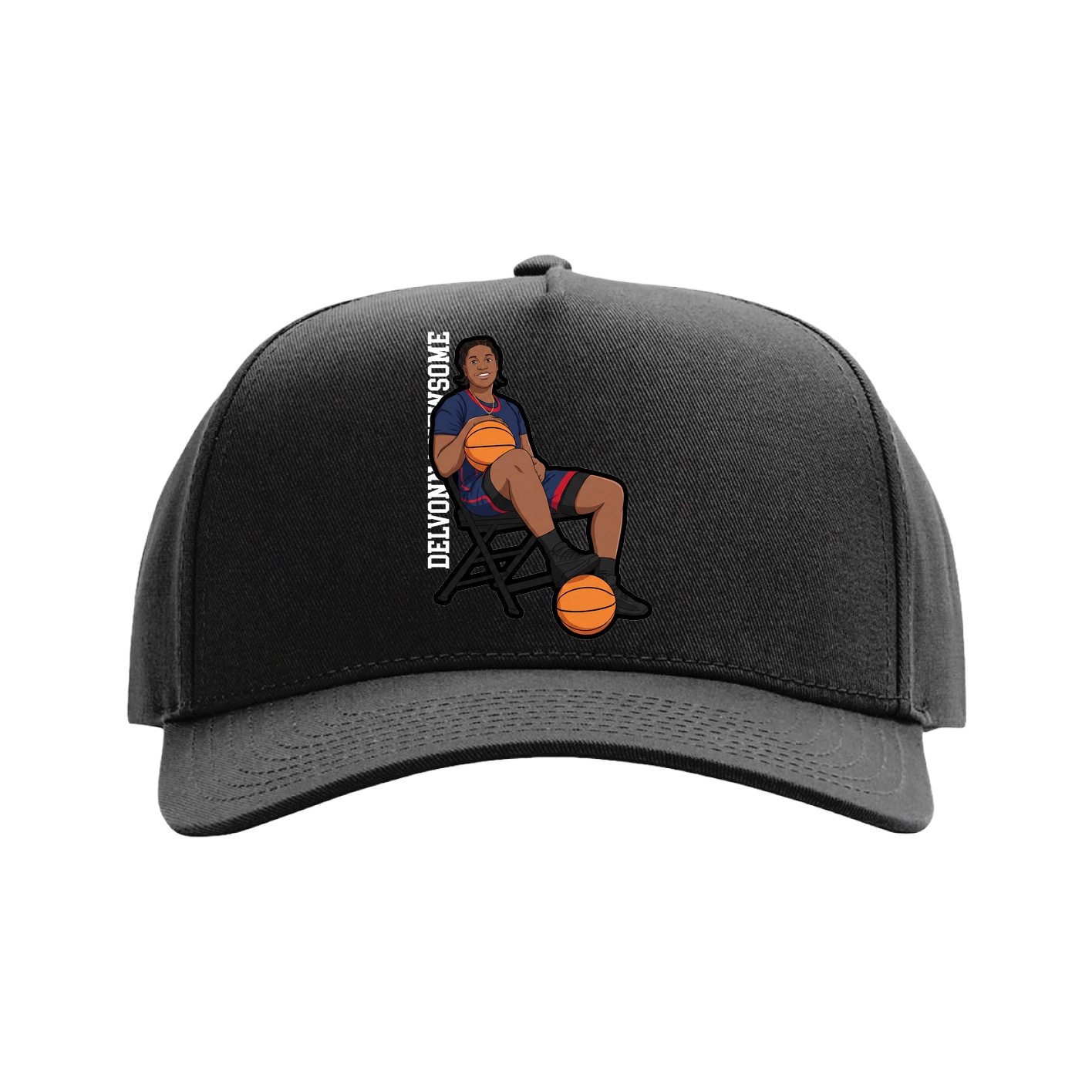 Full Fabric Five-Panel Champ Cap — Name Vertical in Black
