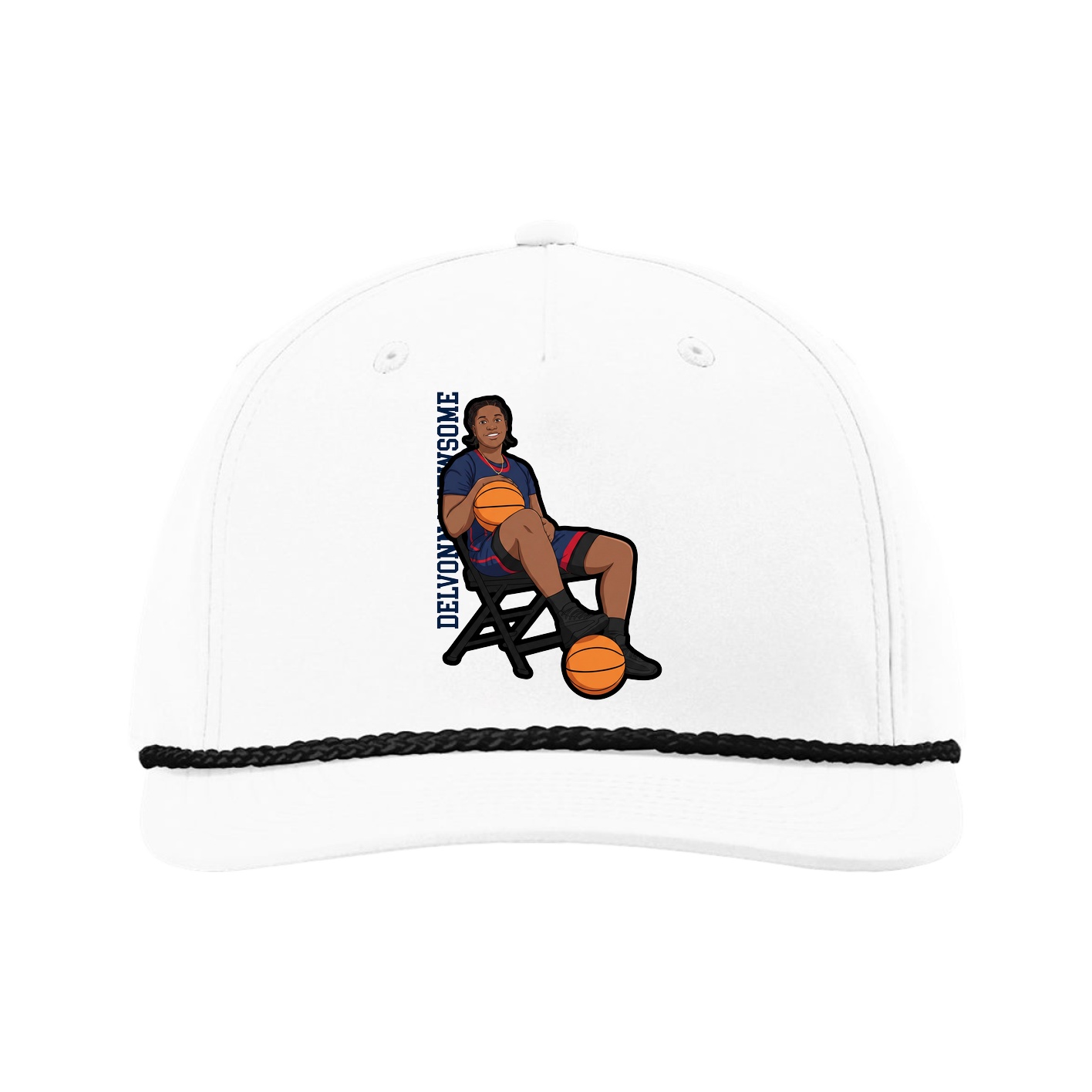 Five-Panel Classic Rope Cap — Name Vertical in White