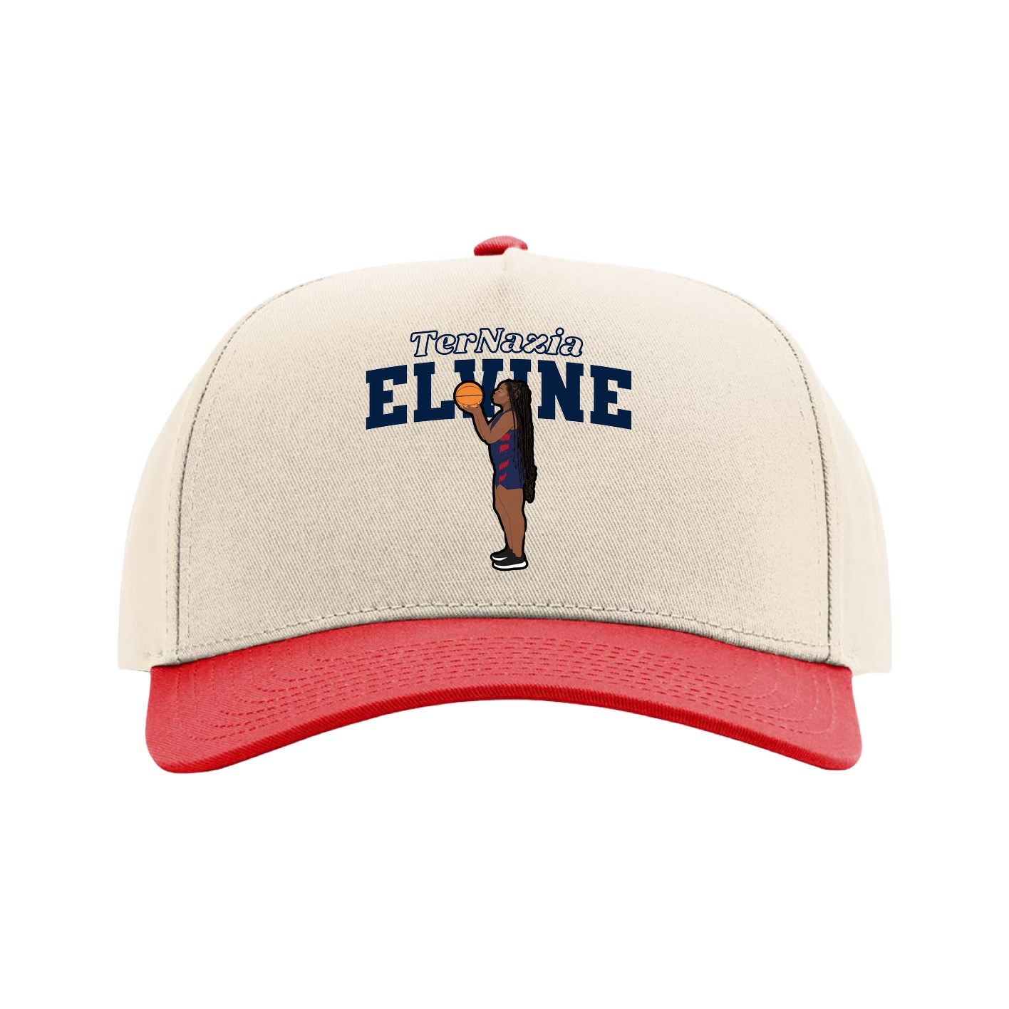Full Fabric Five-Panel Champ Cap — Name Arch in Cream/Red