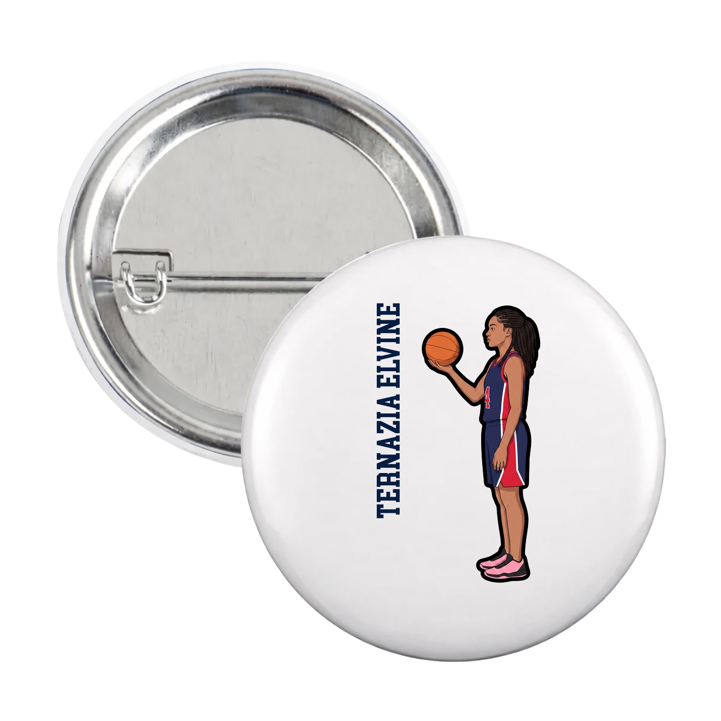 Game Day Button — Name Vertical in White