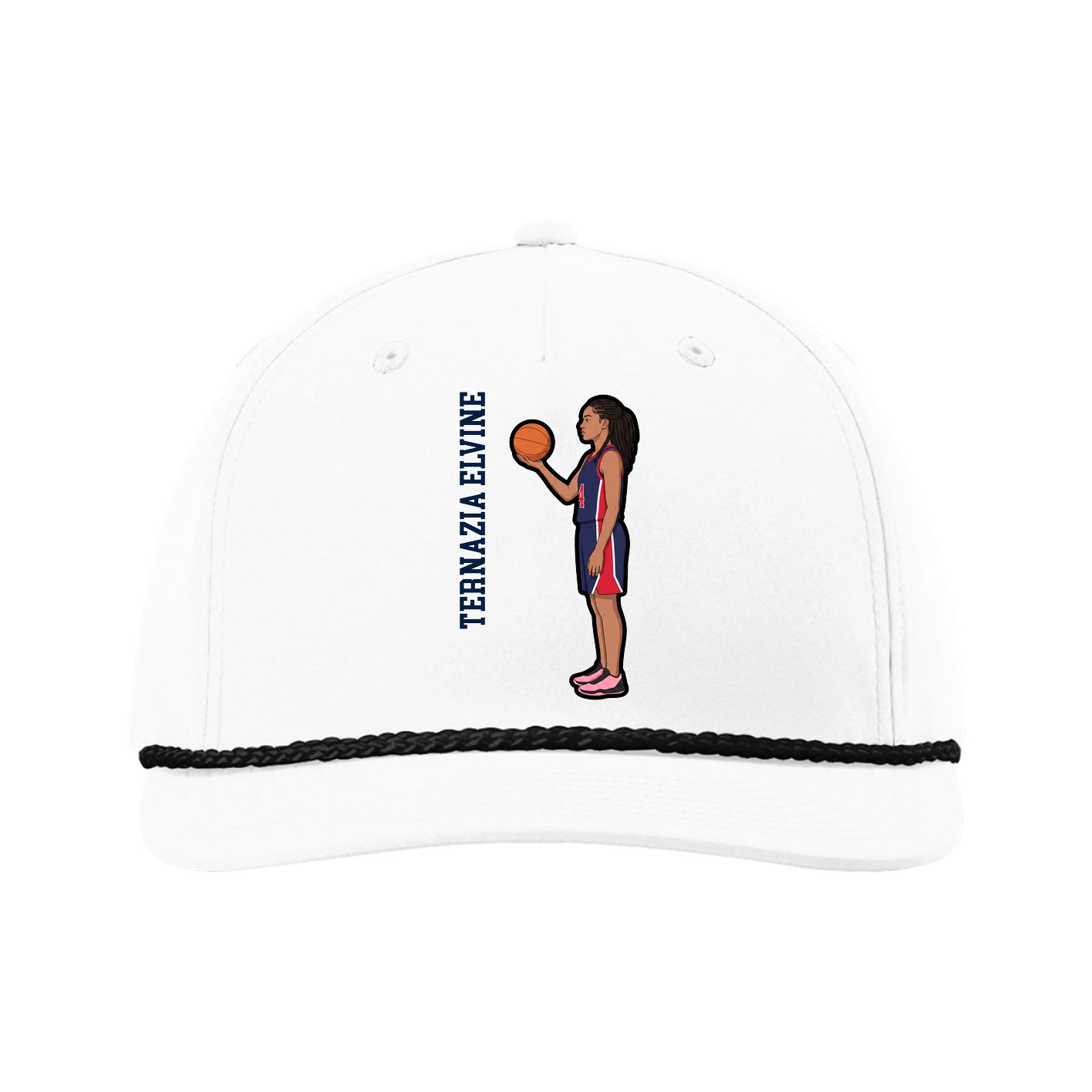 Five-Panel Classic Rope Cap — Name Vertical in White