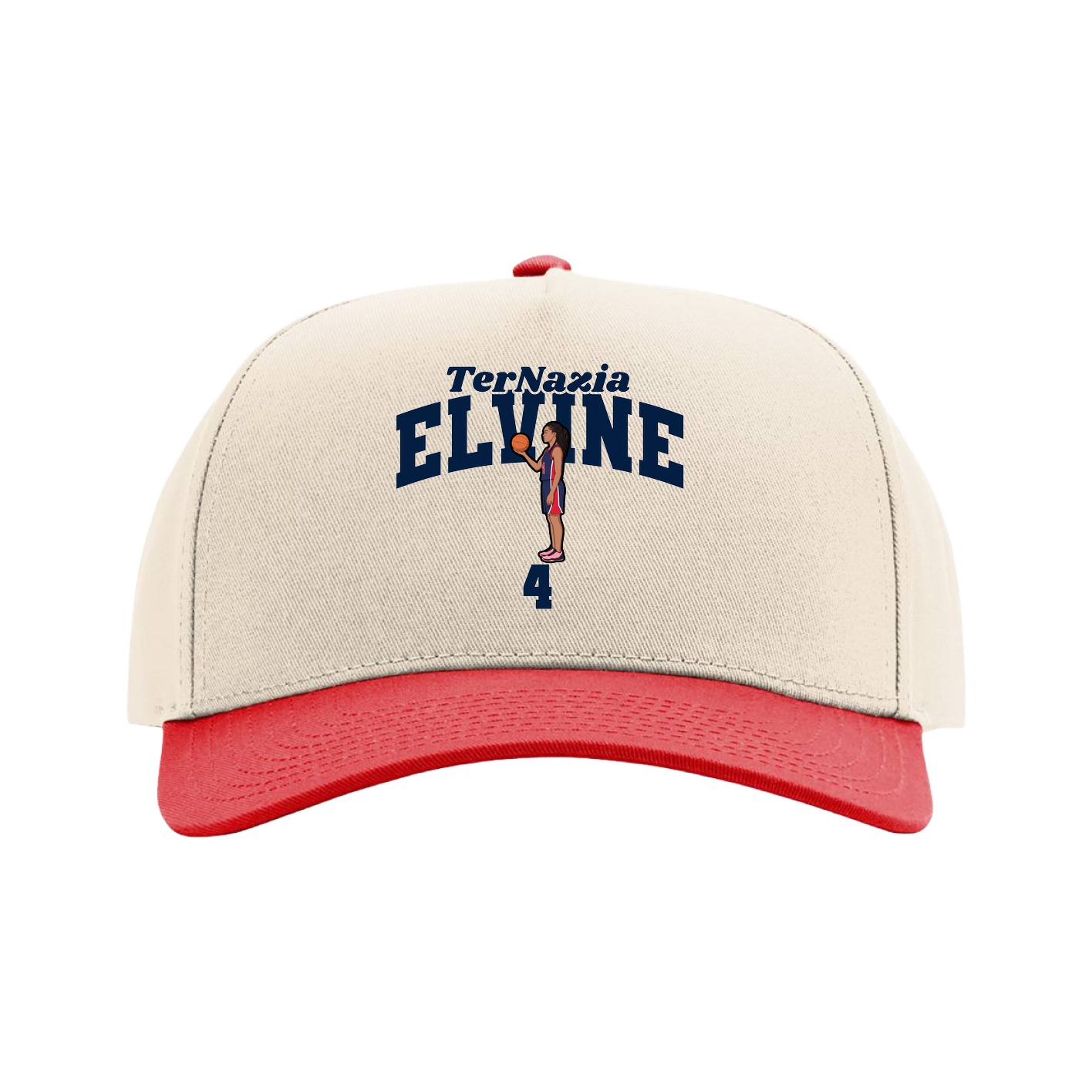 Full Fabric Five-Panel Champ Cap — Signature Arch in Cream/Red
