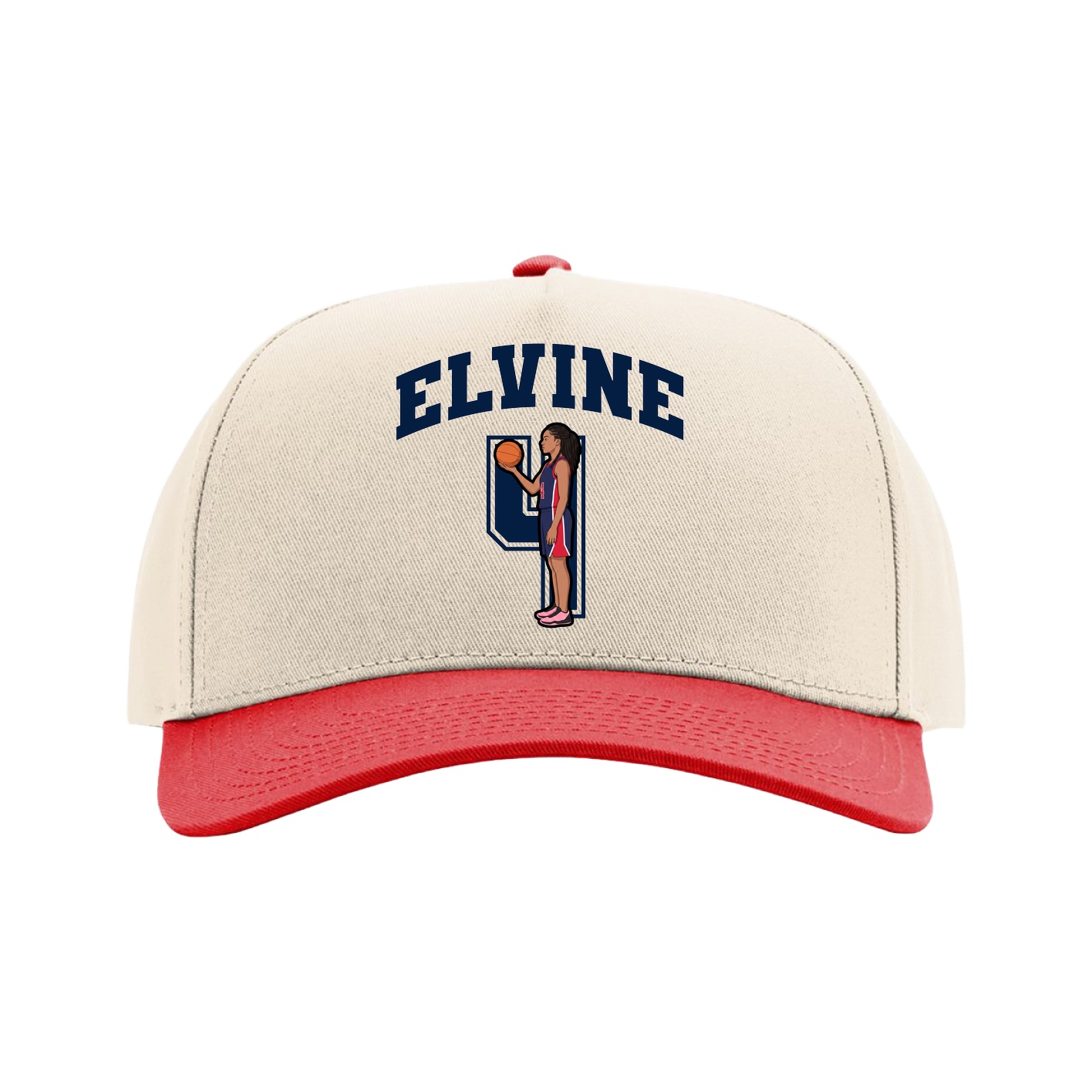 Full Fabric Five-Panel Champ Cap — Number in Cream/Red