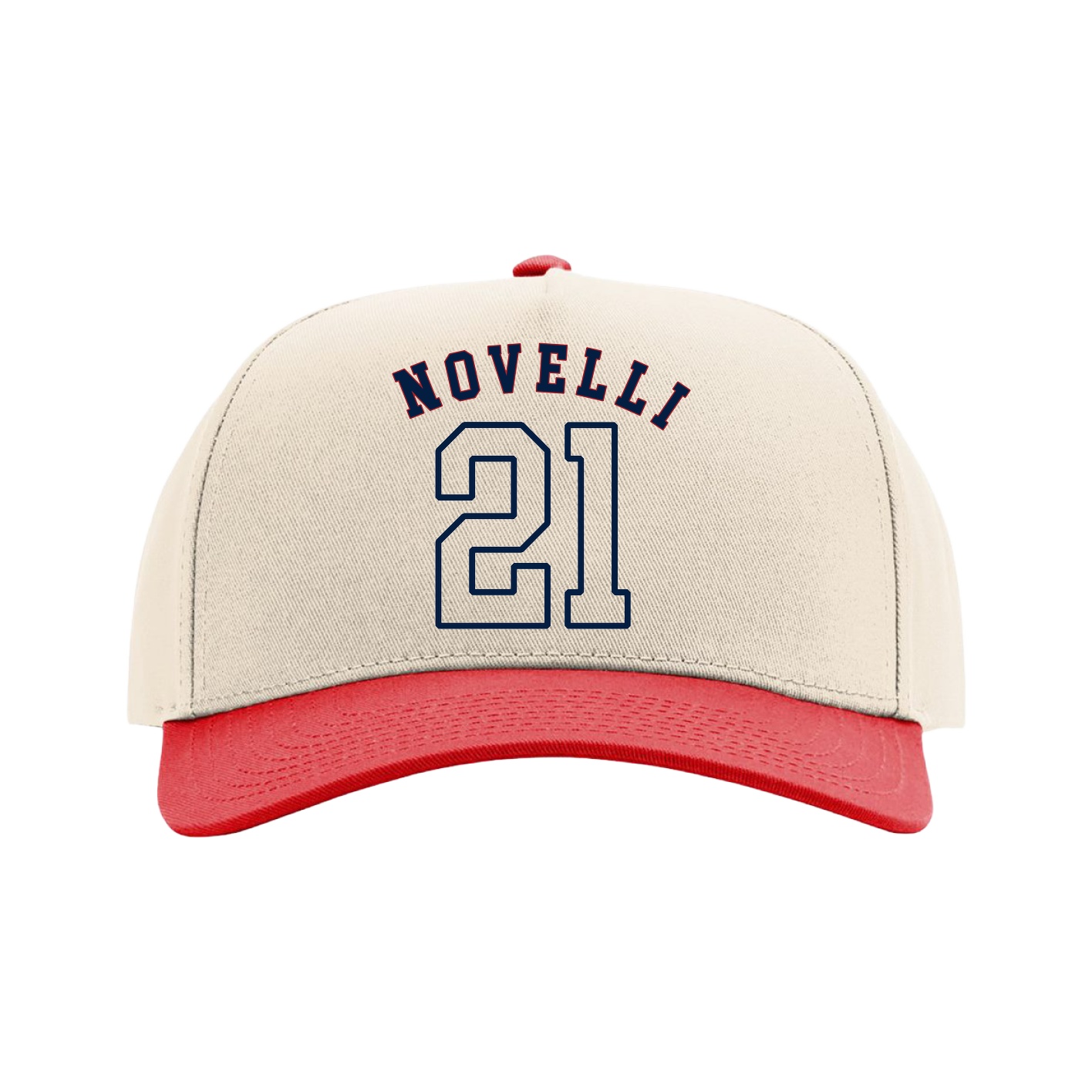 Full Fabric Five-Panel Champ Cap — Shirsey Arch in Cream/Red