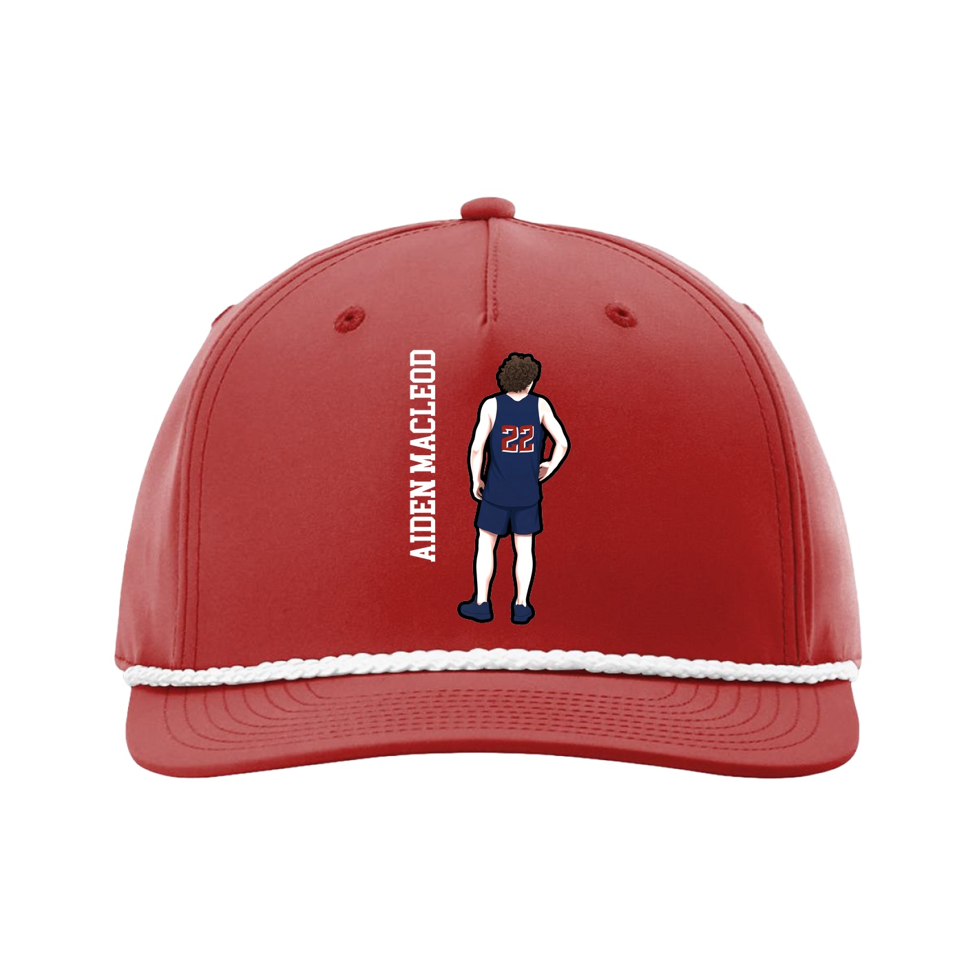 Five-Panel Classic Rope Cap — Name Vertical in Red