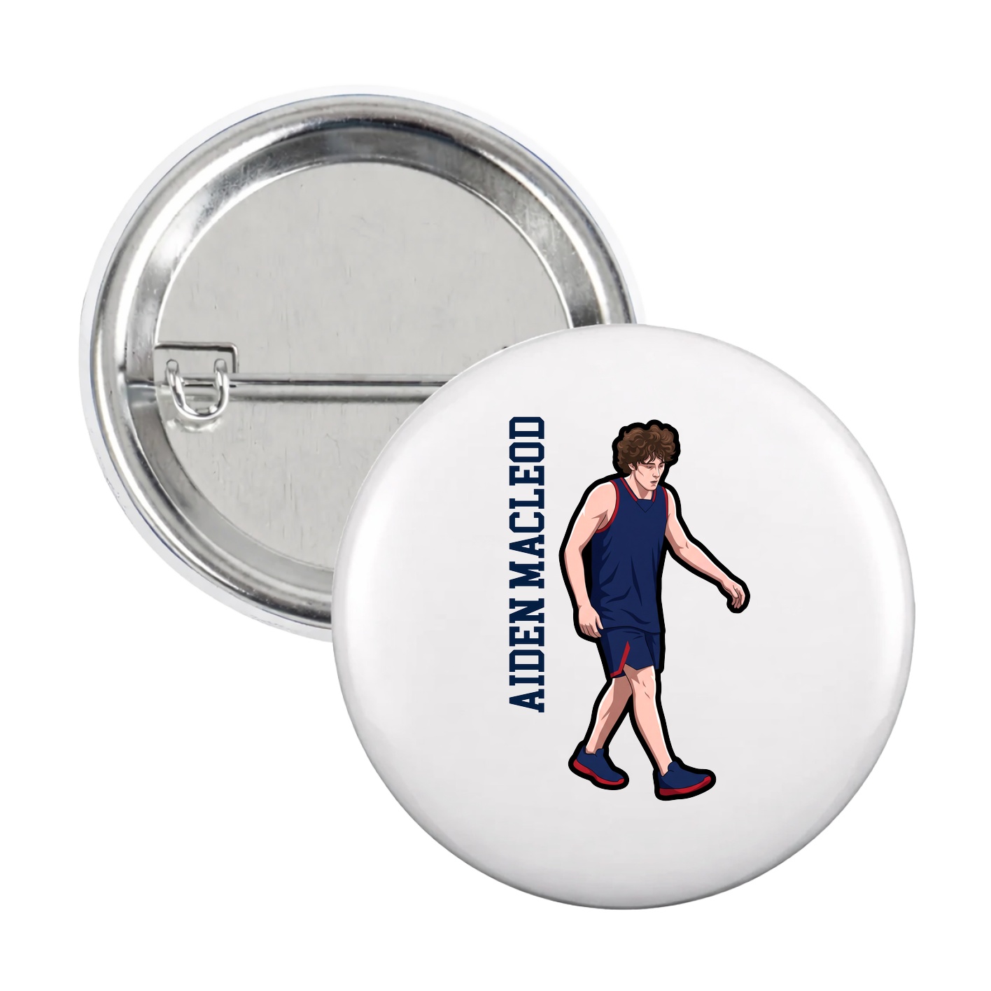 Game Day Button — Name Vertical in White