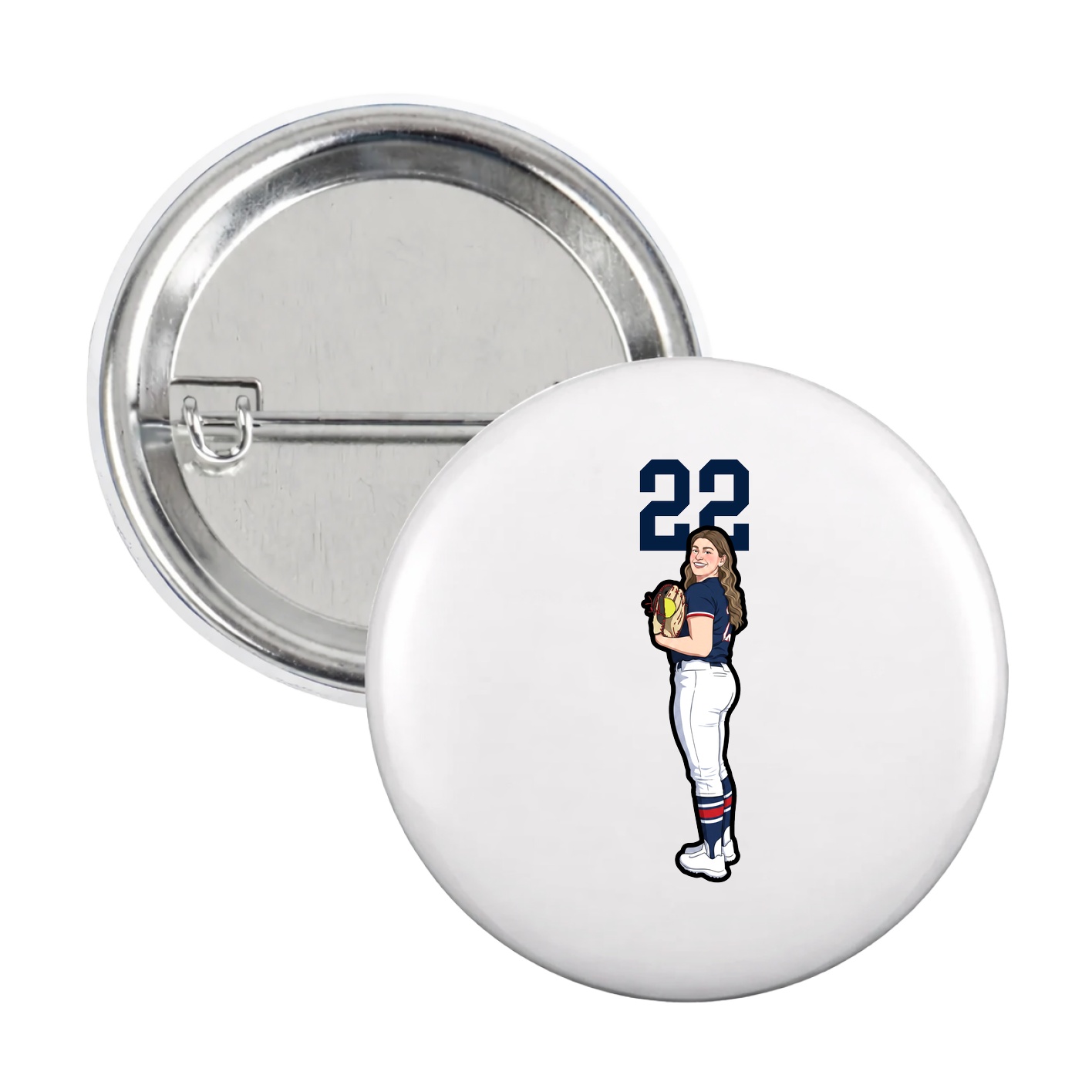 Game Day Button — Number Top in White