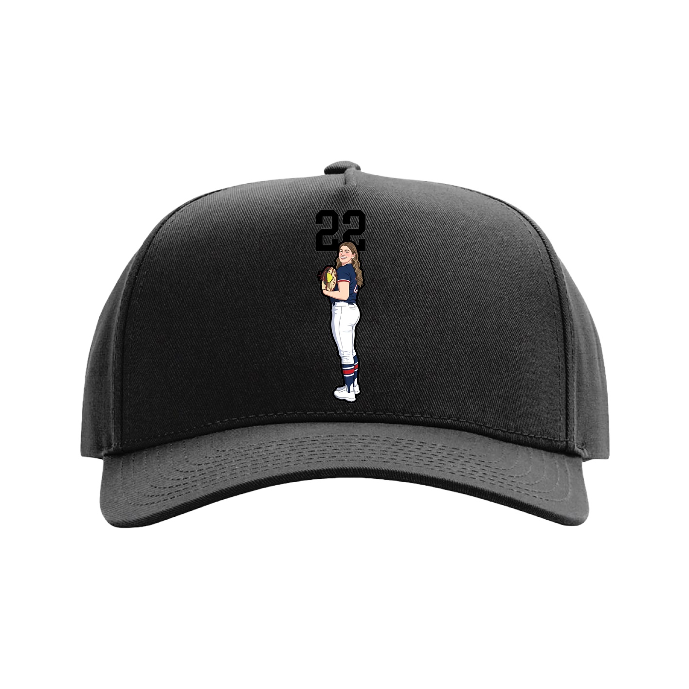 Full Fabric Five-Panel Champ Cap — Number Top in Black