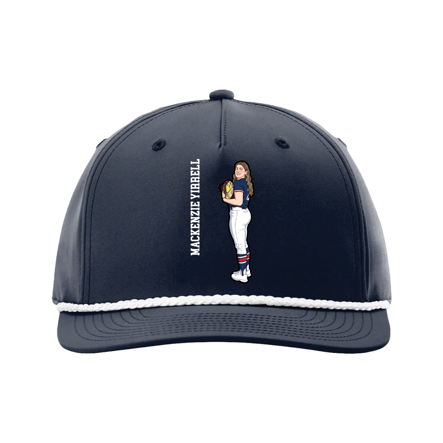 Five-Panel Classic Rope Cap — Name Vertical in Navy