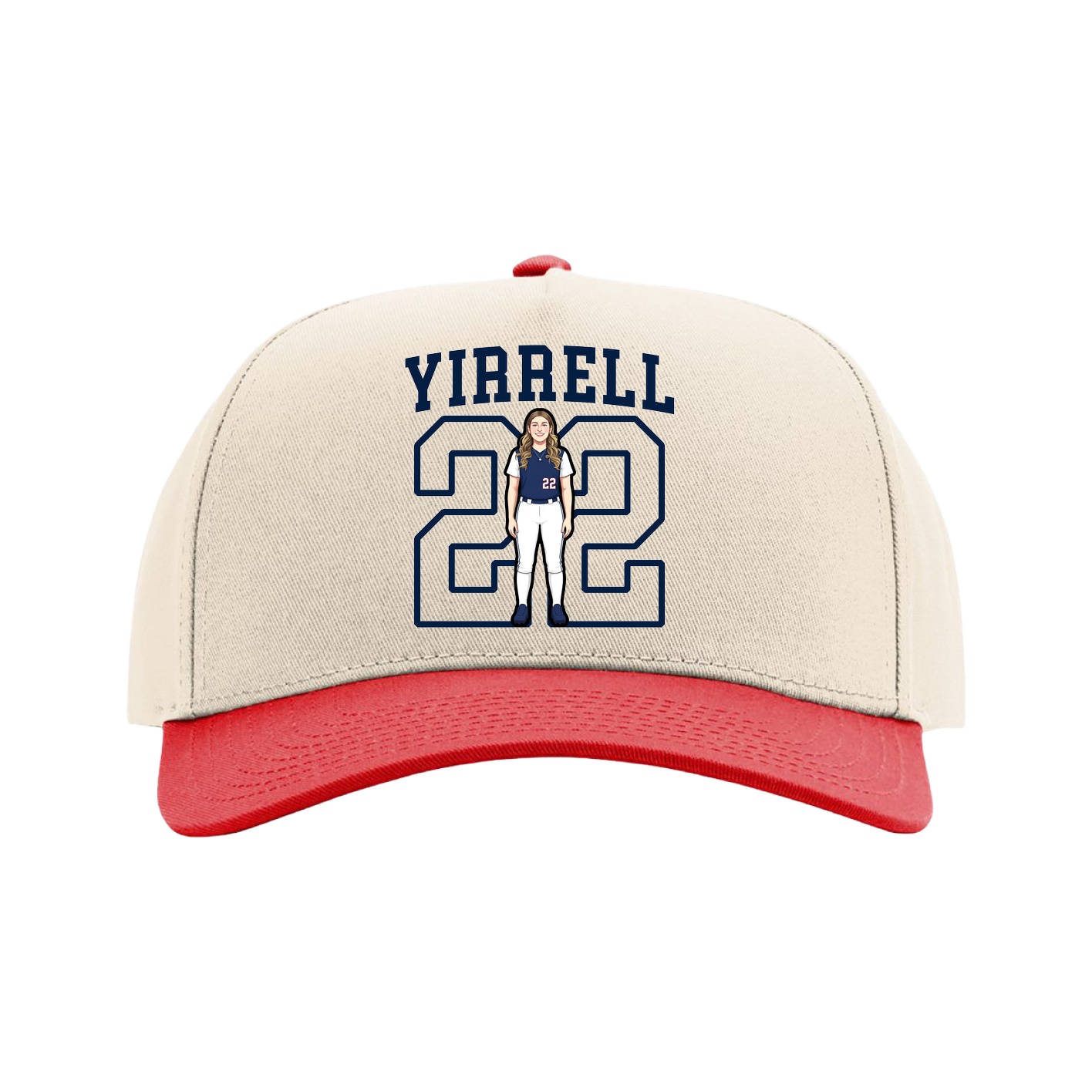 Full Fabric Five-Panel Champ Cap — Shirsey in Cream/Red