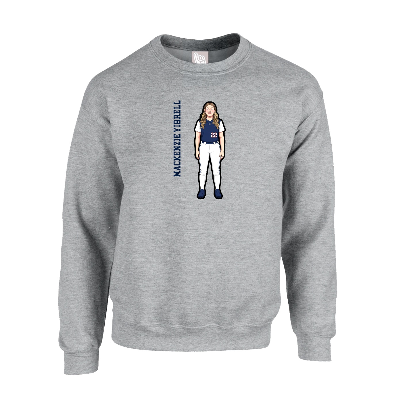 Fleece Crew — Name Vertical in Grey