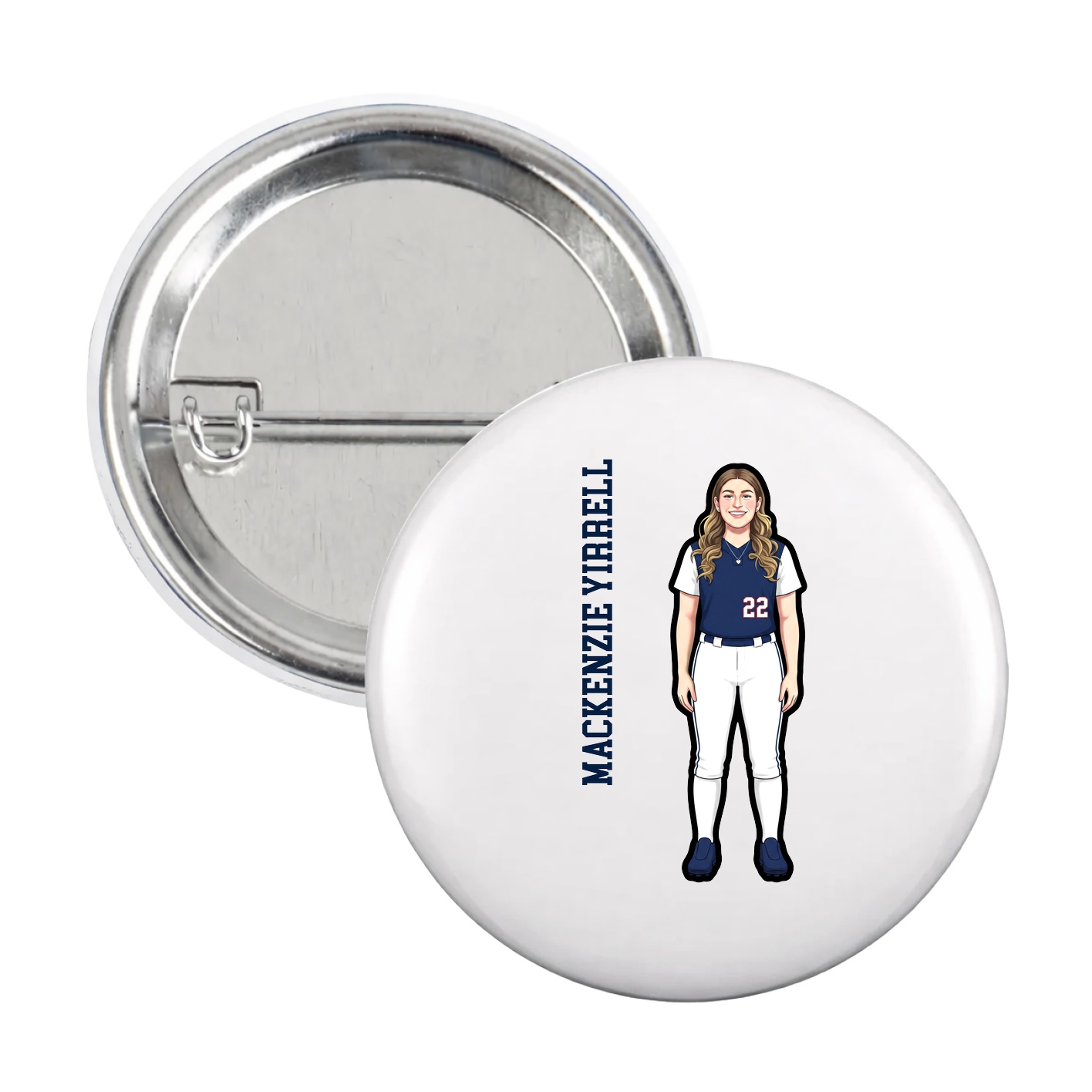 Game Day Button — Name Vertical in White